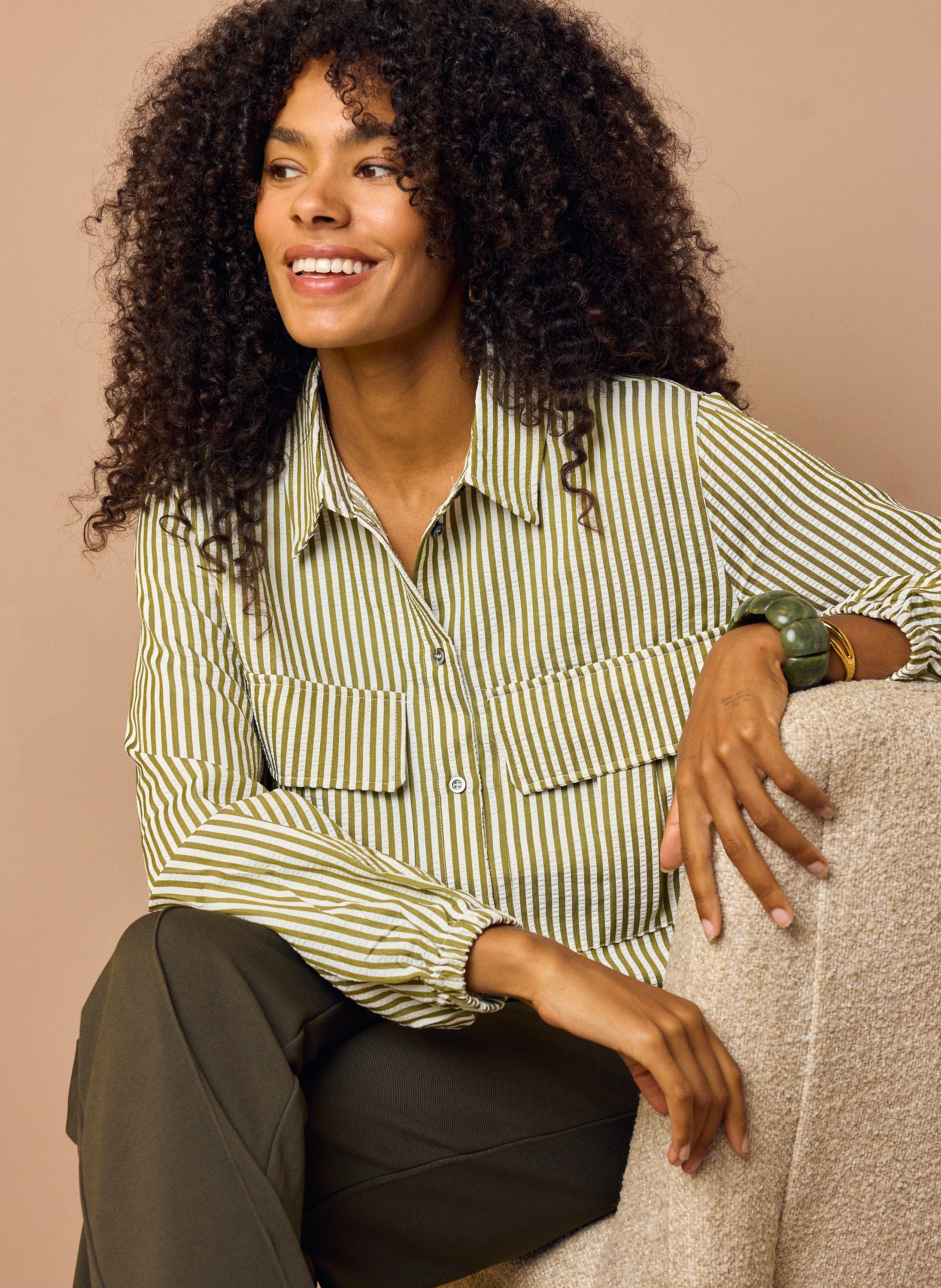 Norah Ecru/groen gestreepte blouse ecru/green 218471-175
