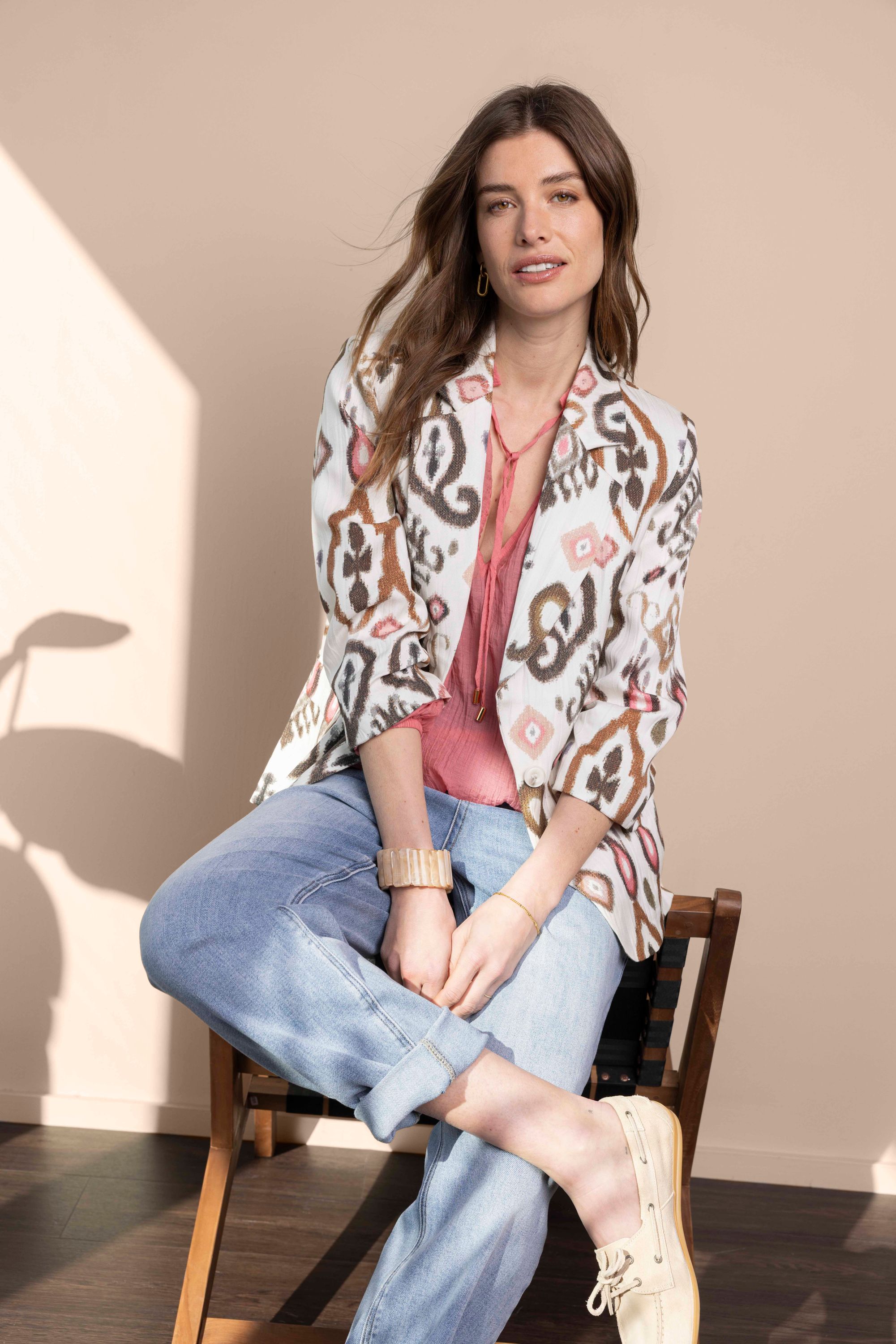 Norah Ecru blazer met grafische print ecru multicolor 218474-122-42