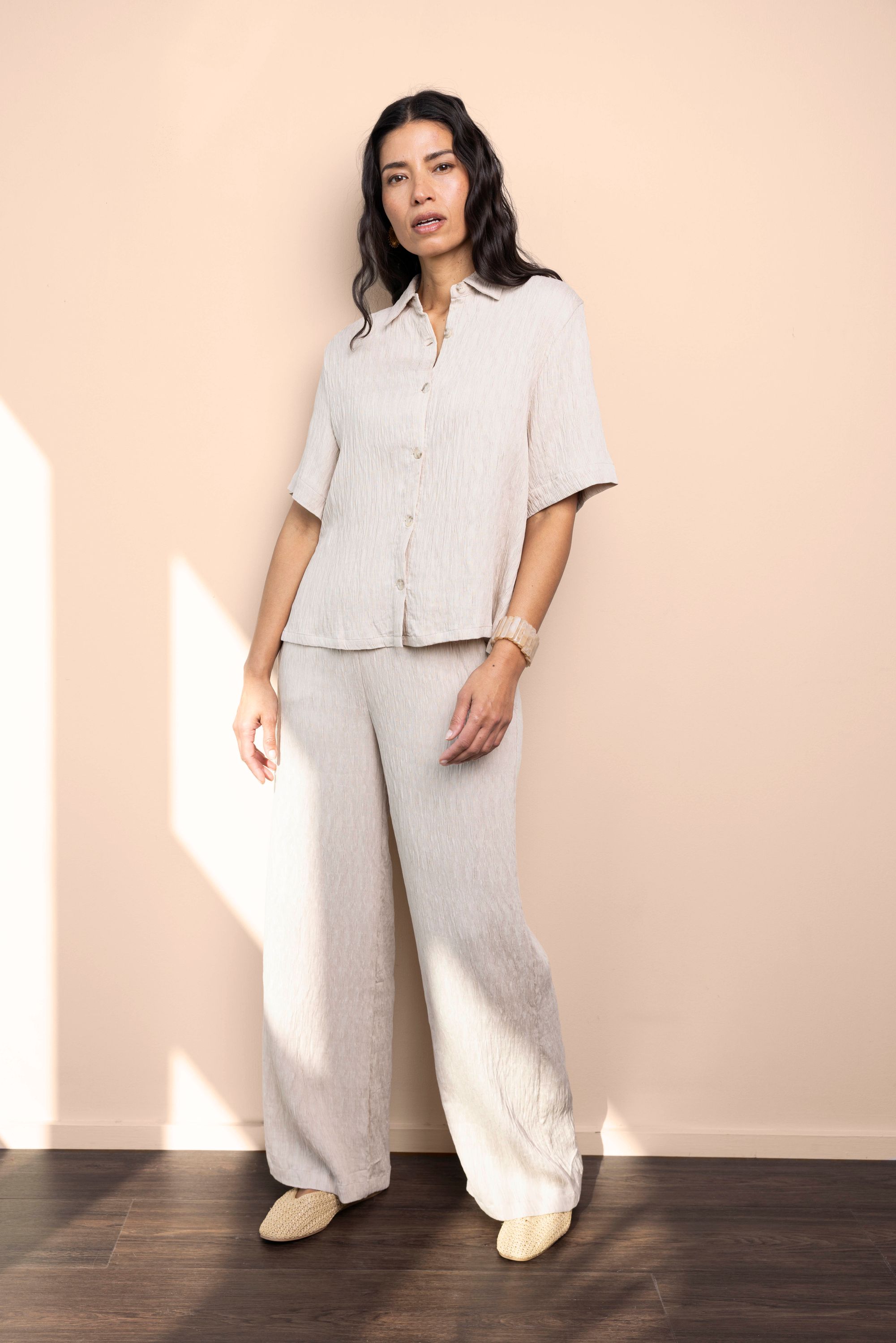 Norah Wide fit broek | Zandkleurig | Structuur | L31 light sand 218482-111-42