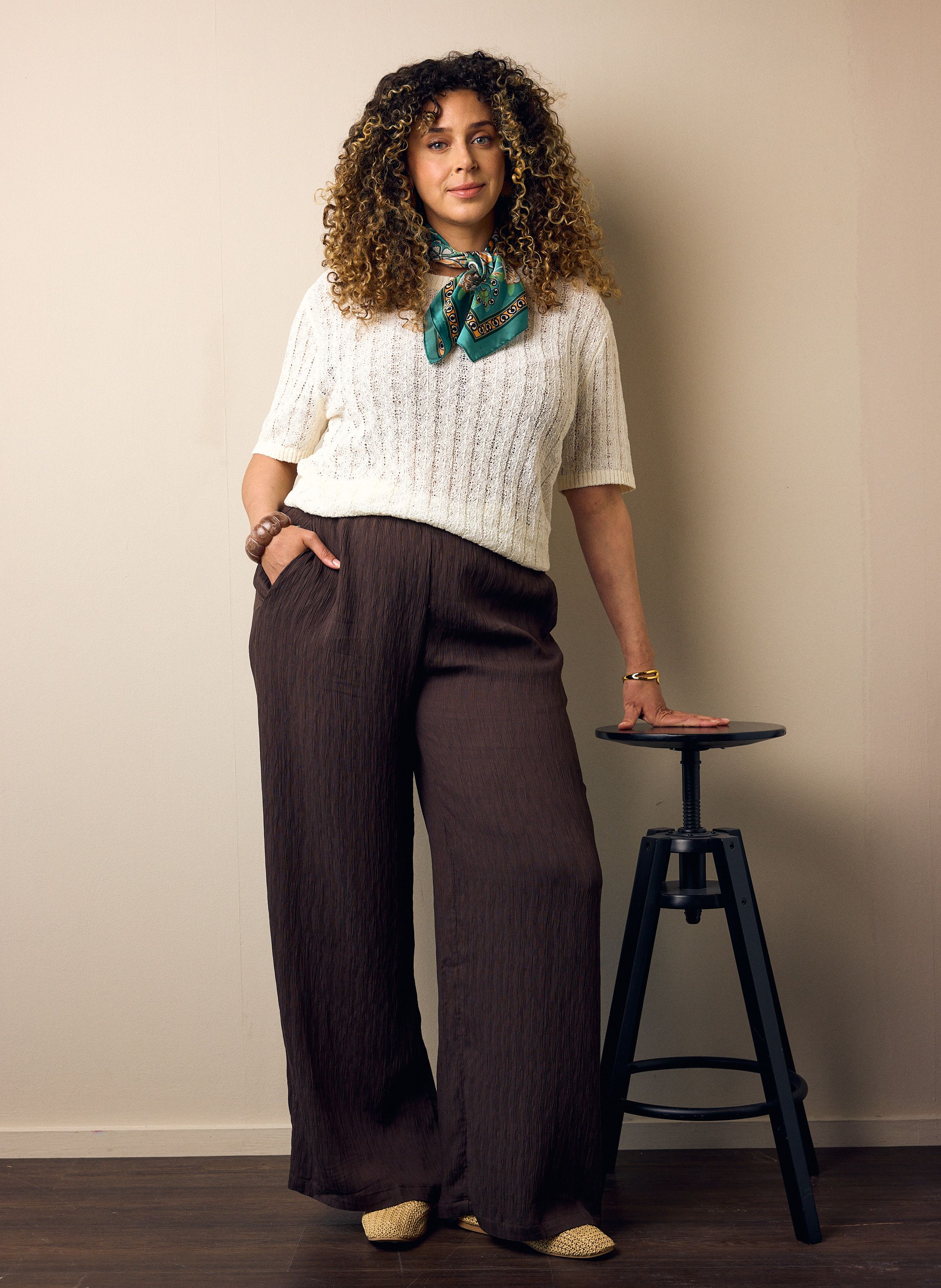 Norah Sofia broek | Wide | Bruin | Structuur | L31/L32 dark brown 218482-299-46
