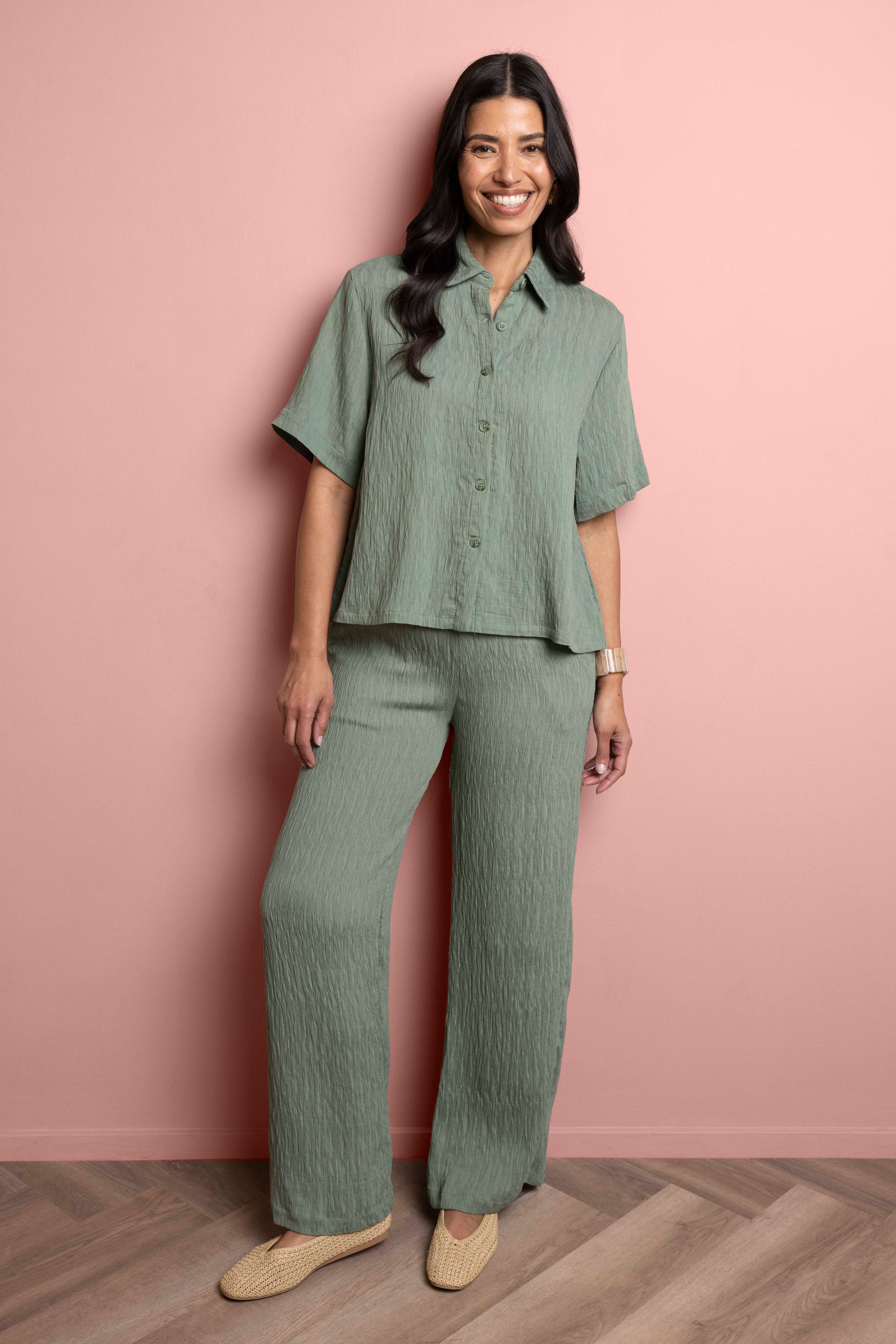 Norah Sofia broek | Wide | Structuur | L32 green/grey 218482-540-48