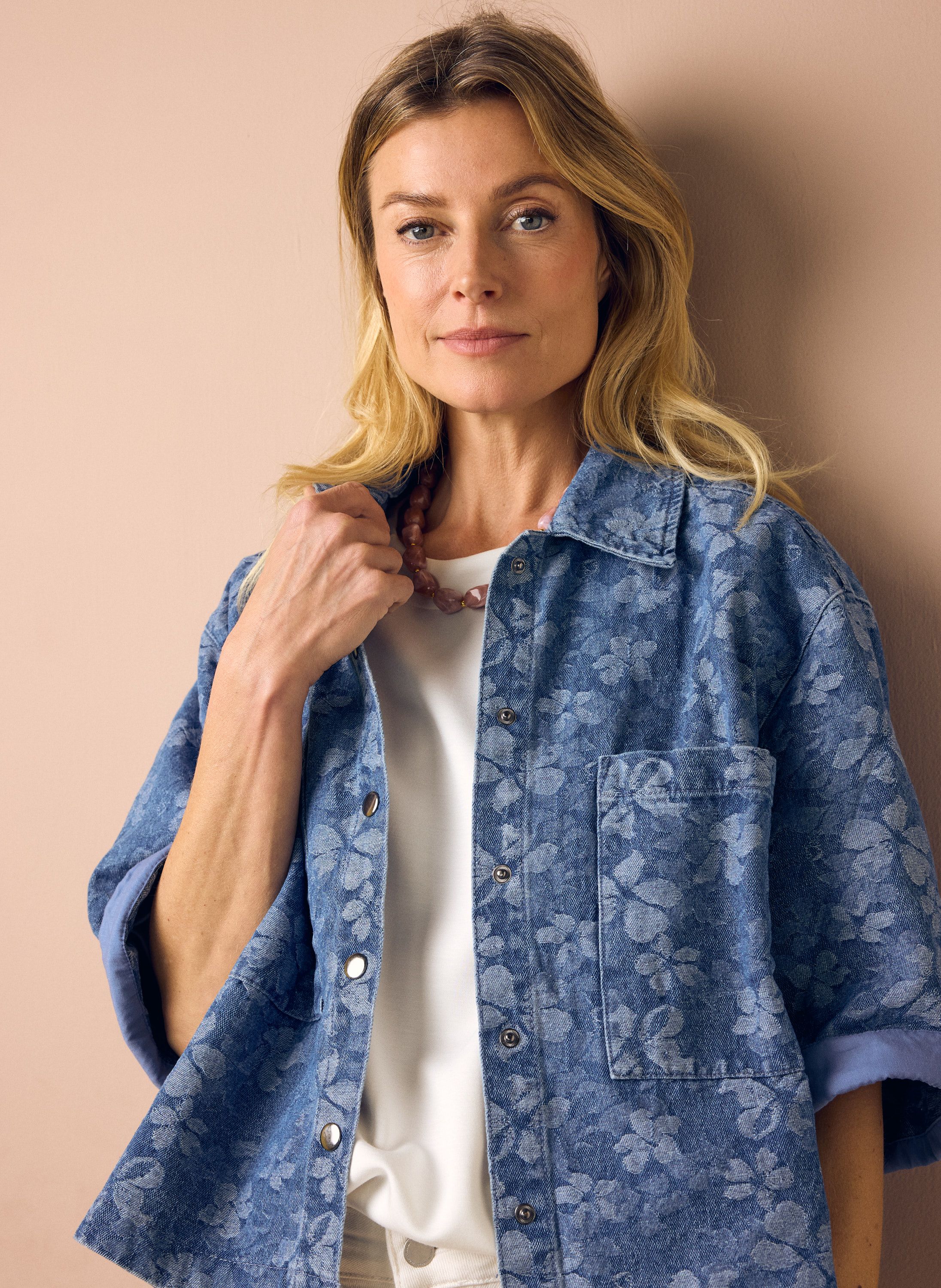 Norah Denim blouse met bloemen denim blue 218486-472-42