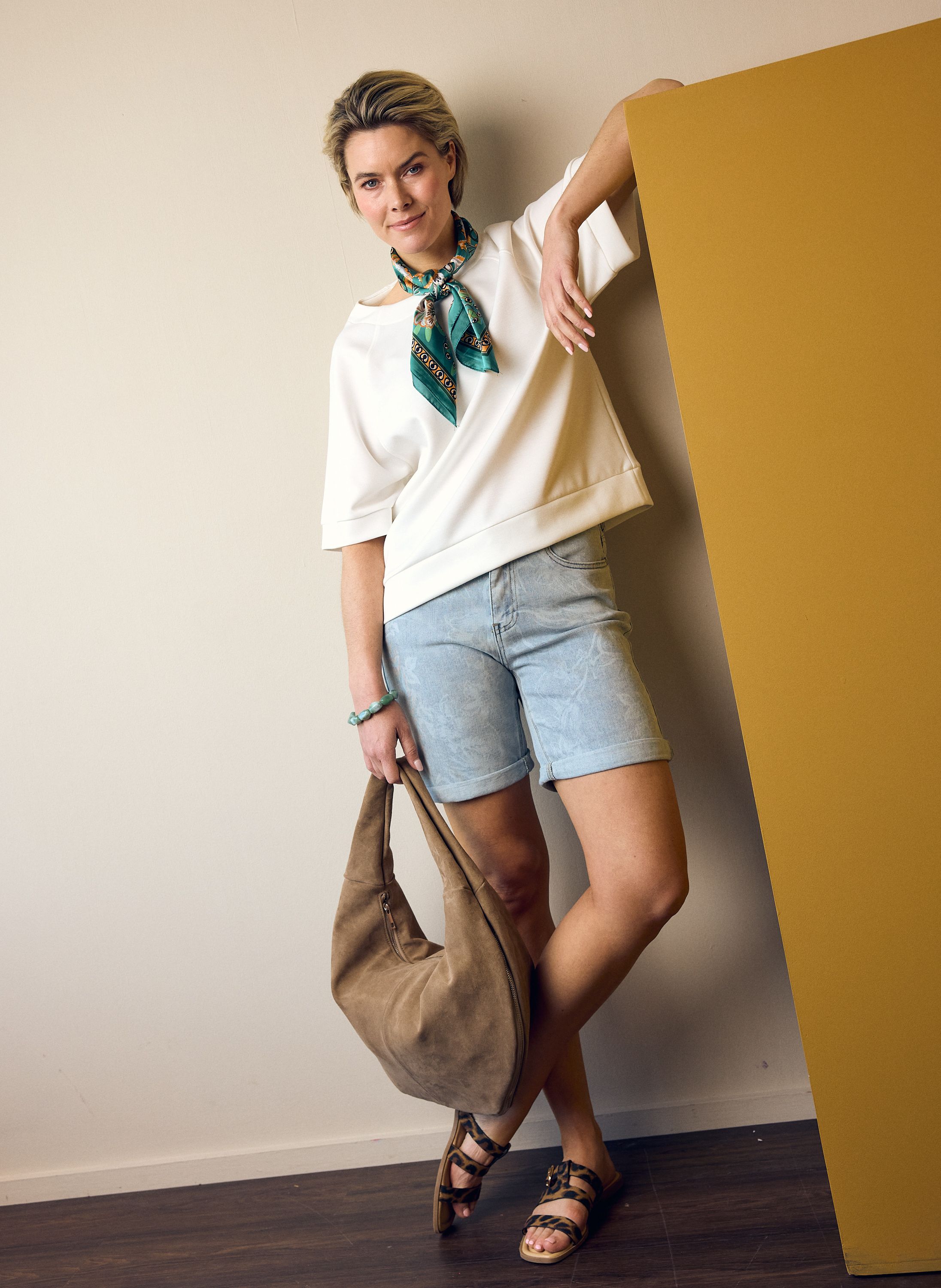 Norah Bibi korte spijkerbroek | Lichtblauw met print light denim 218491-478-34