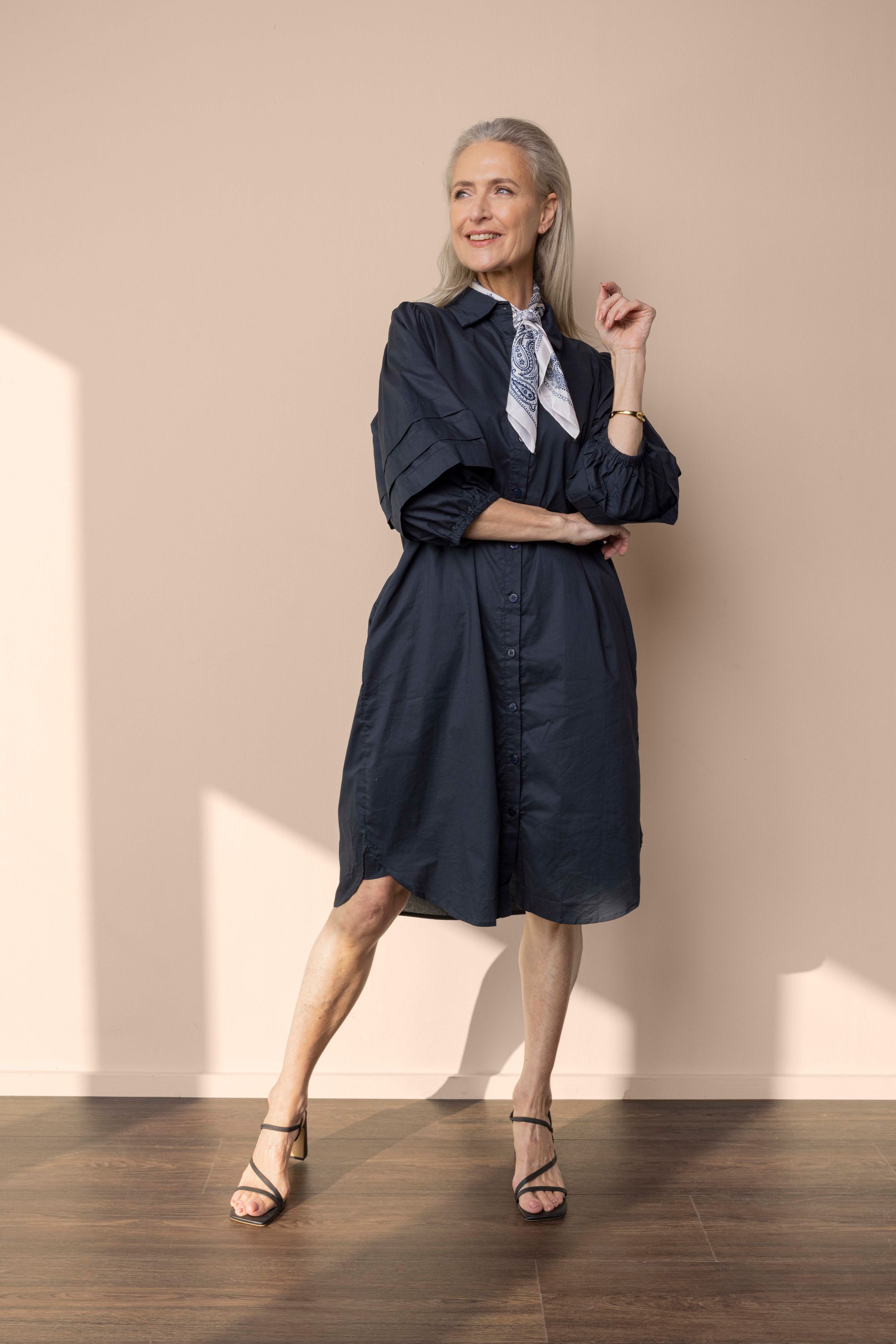 Norah Donkerblauwe midi jurk navy 218501-492-34