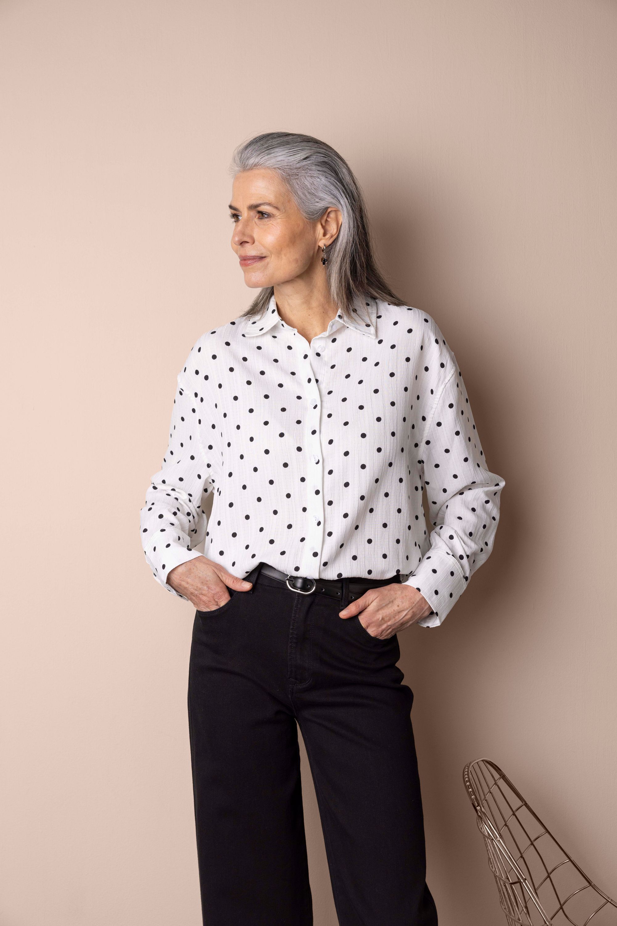 Norah Witte blouse met zwarte stippen white/black 218503-131-34