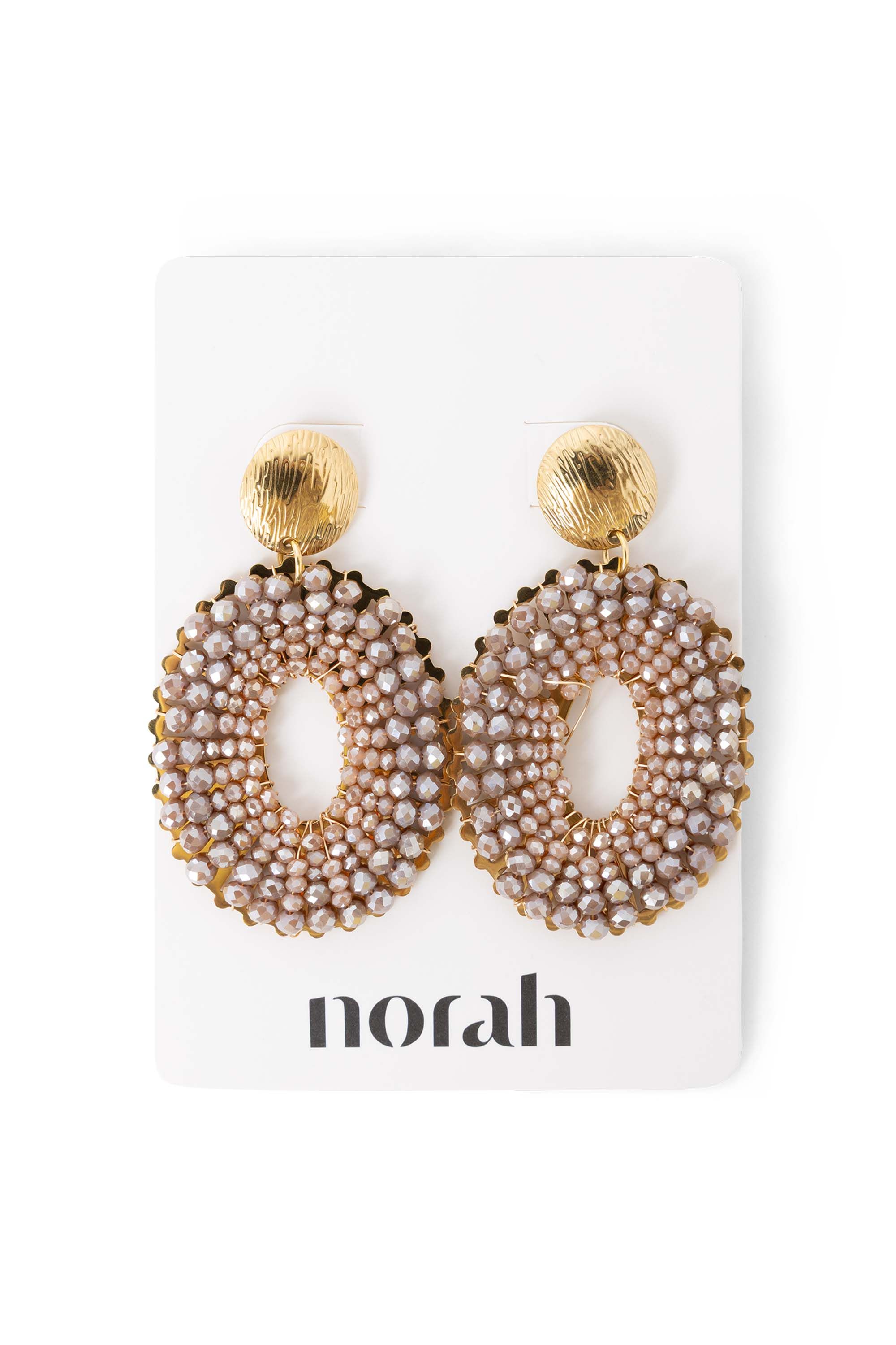 Norah Goudkleurige oorbellen met taupe kralen gold multicolor 218506-198-ONE