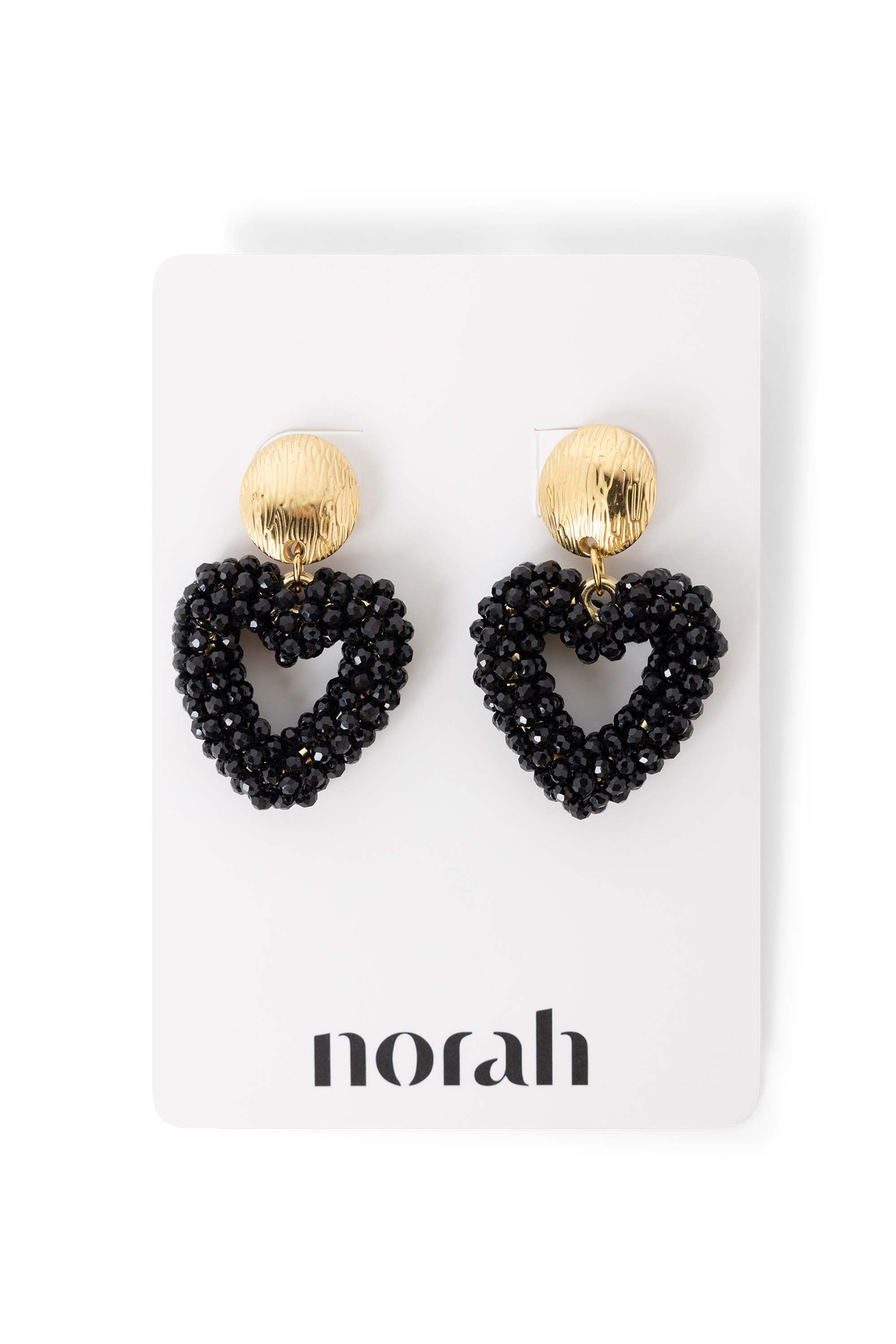 Norah Goudkleurige oorbellen met zwarte kralenhartjes gold multicolor 218532-198-ONE