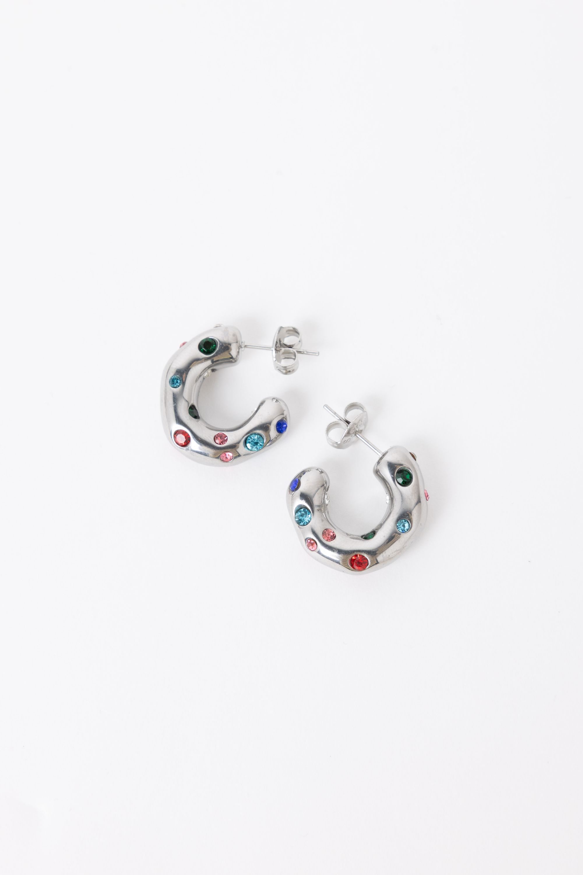 Norah Zilverkleurige oorringen met gekleurde steentjes silver multicolor 218537-093-ONE