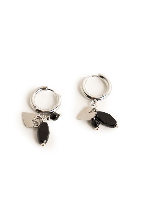 Norah Zilverkleurige oorringen met zwarte bedels silver multicolor 218545-093-ONE