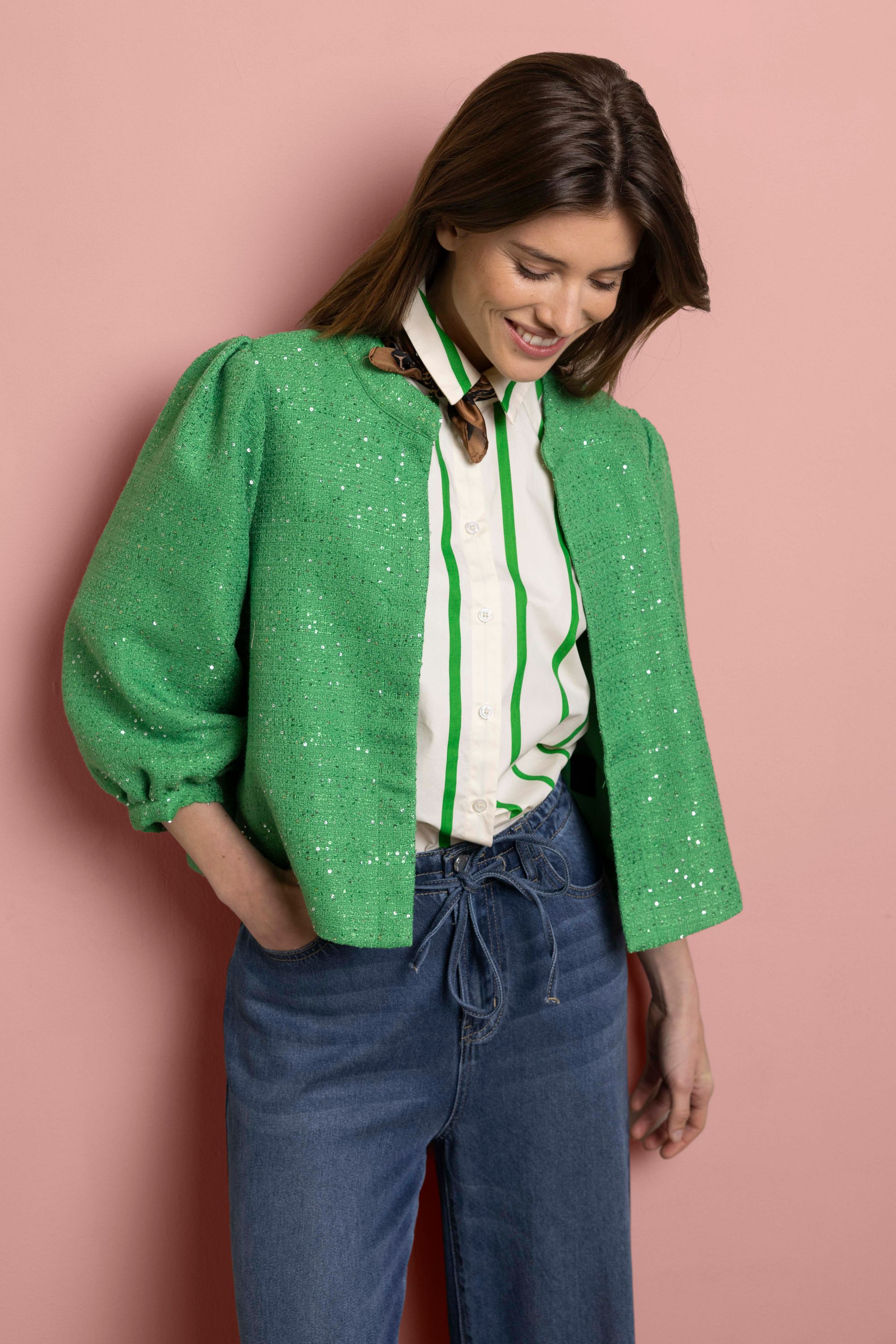 Norah Groen jasje met pailletten green 218549-500-46