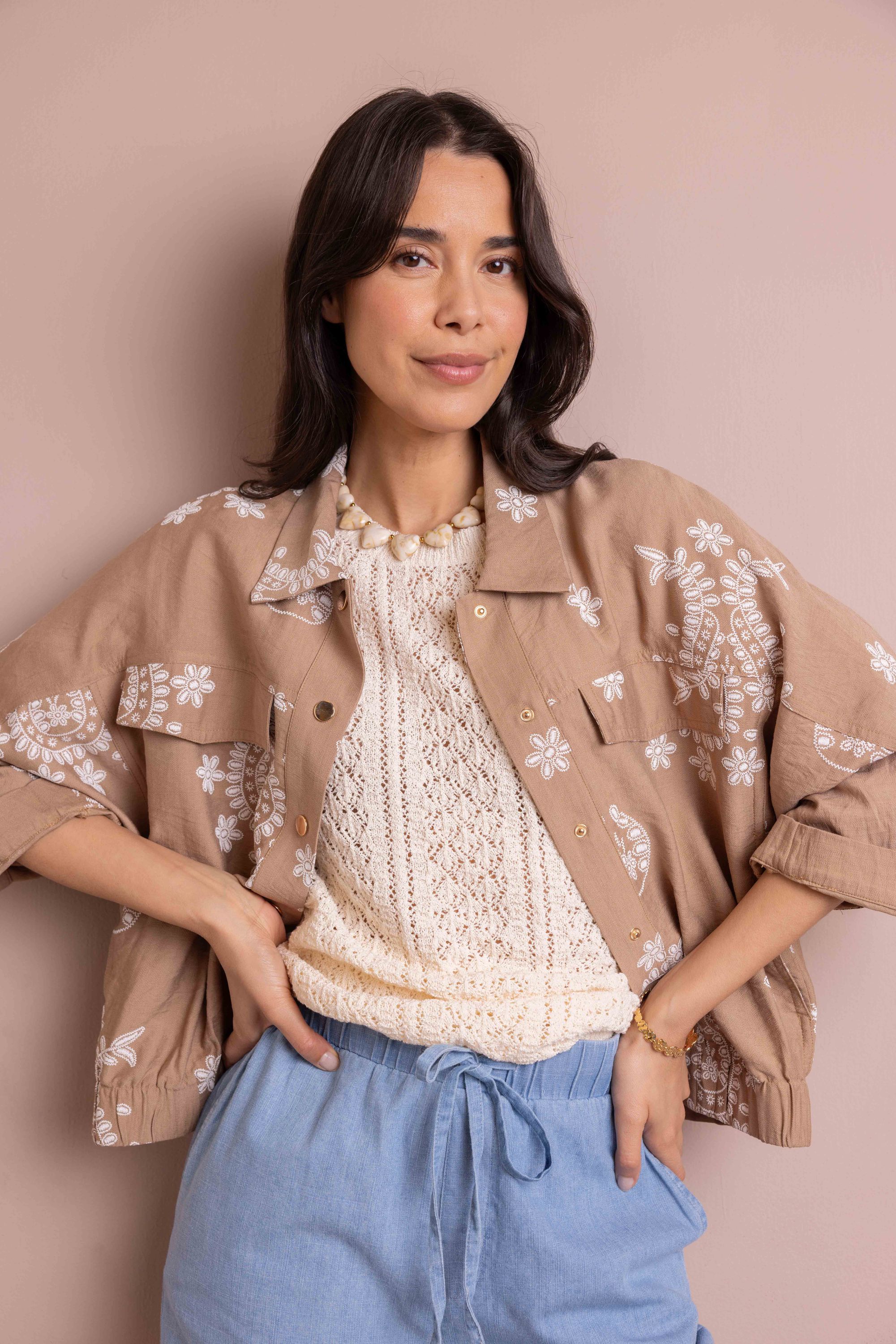 Norah Bruine bouse met print Brown/Ecru 218553-241-42