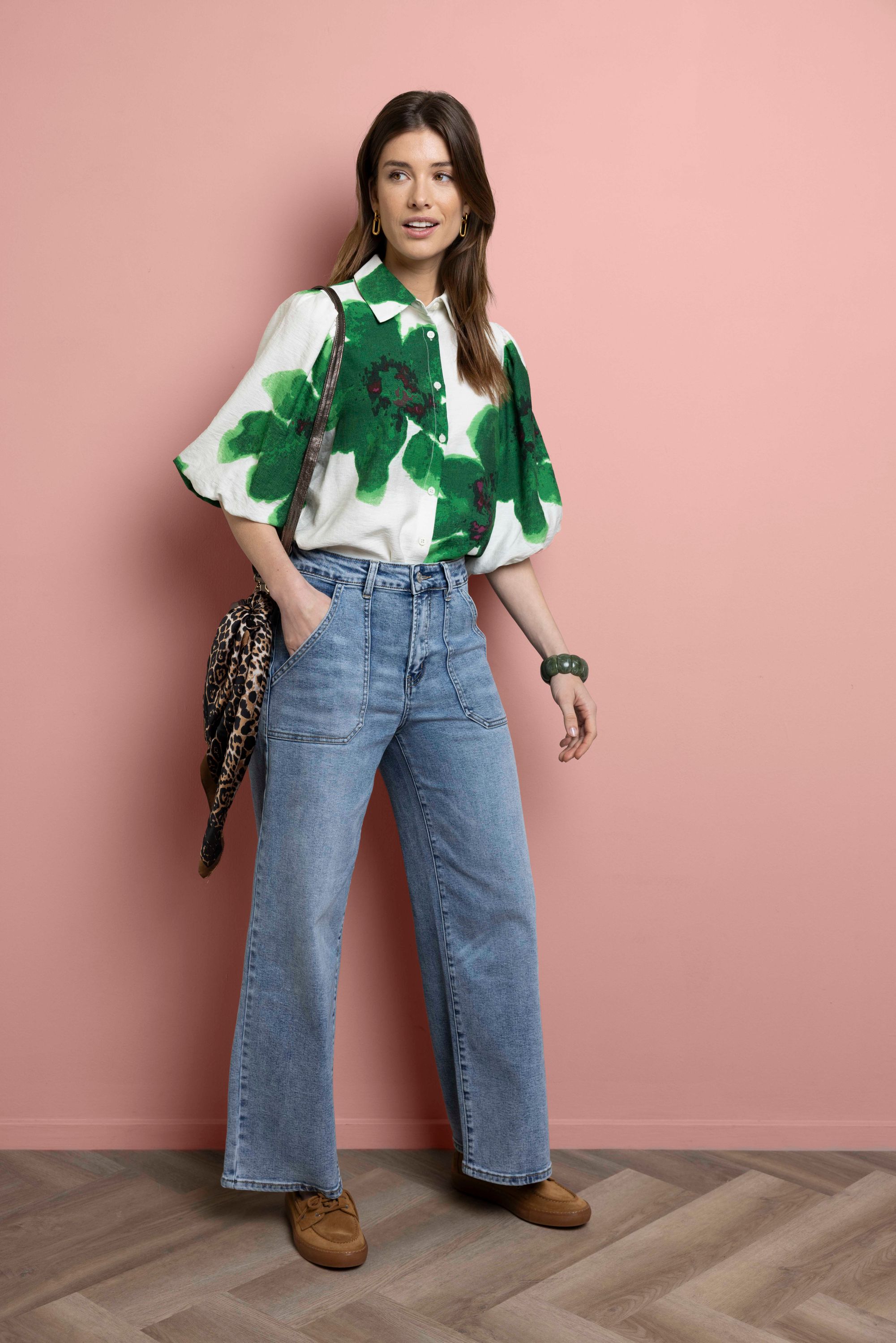 Norah Groene blouse met botanische print ecru/green 218563-175-36