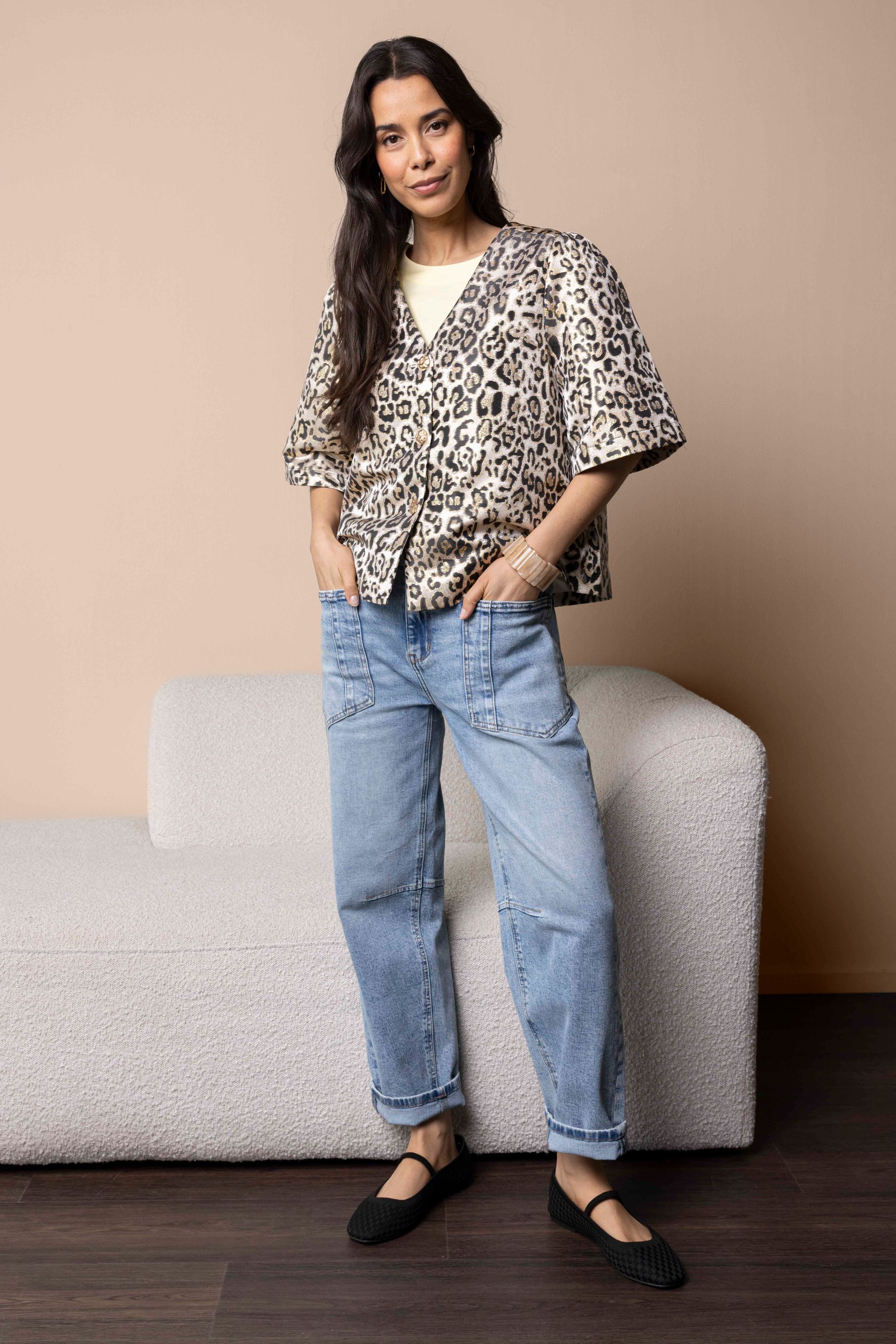 Norah Glanzend jasje met luipaardprint ecru multicolor 218564-122-34