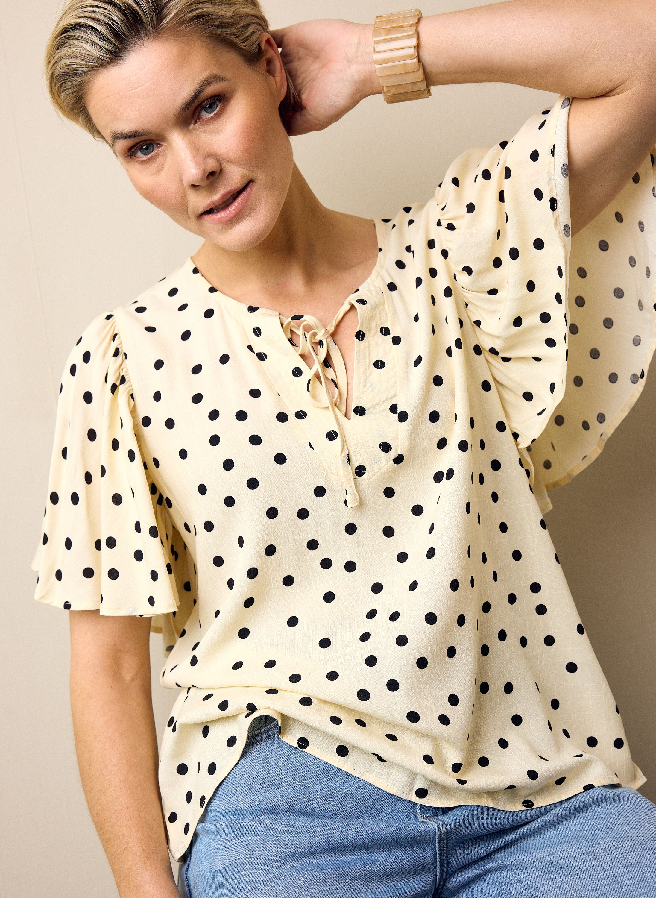 Norah Ecru/zwarte polkadot blouse ecru/black 218565-170-38