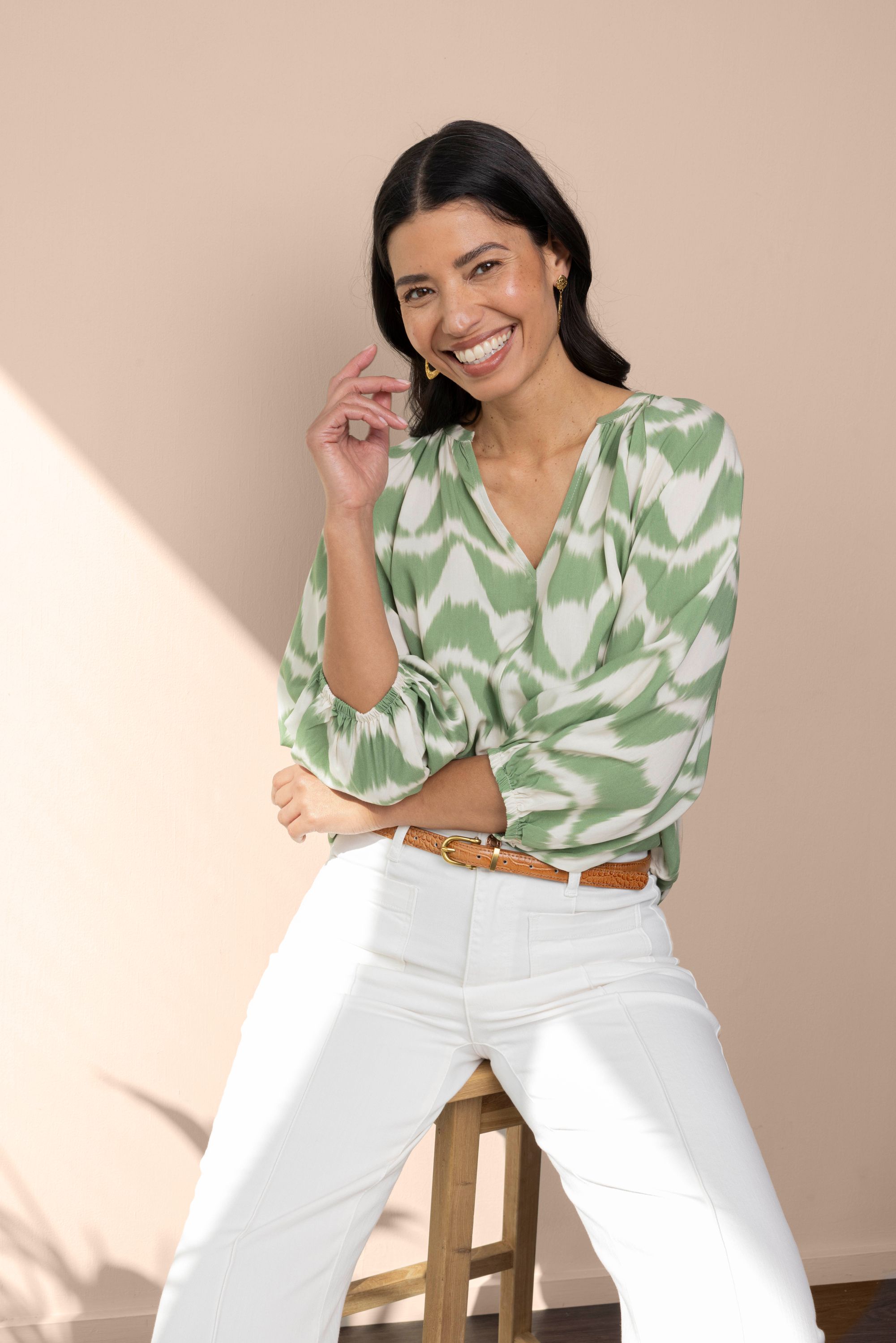 Norah Groene blouse met grafische print green/ecru 218567-541-44