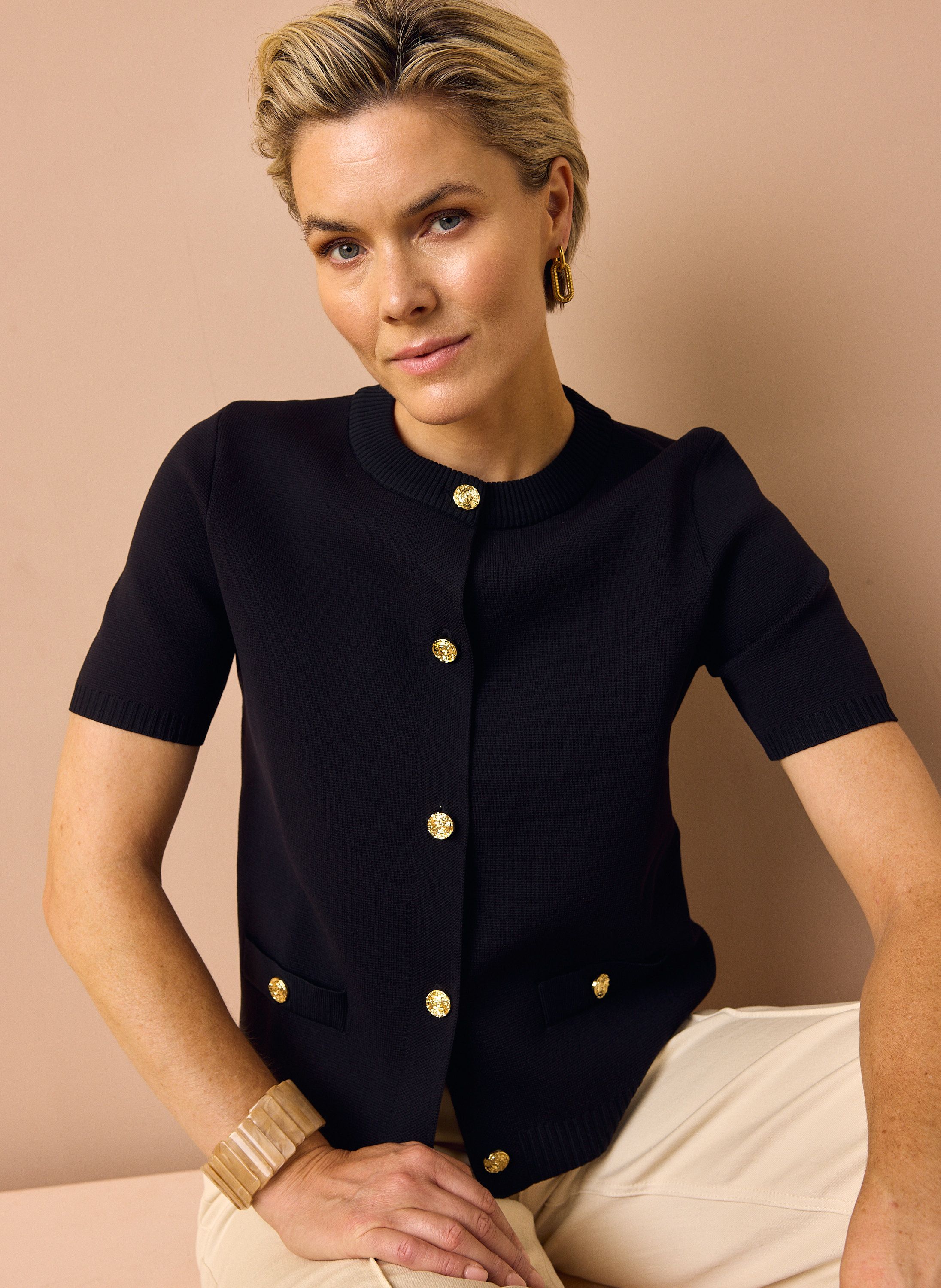 Norah Zwart gebreid vest met goudkleurige knopen black 218571-001