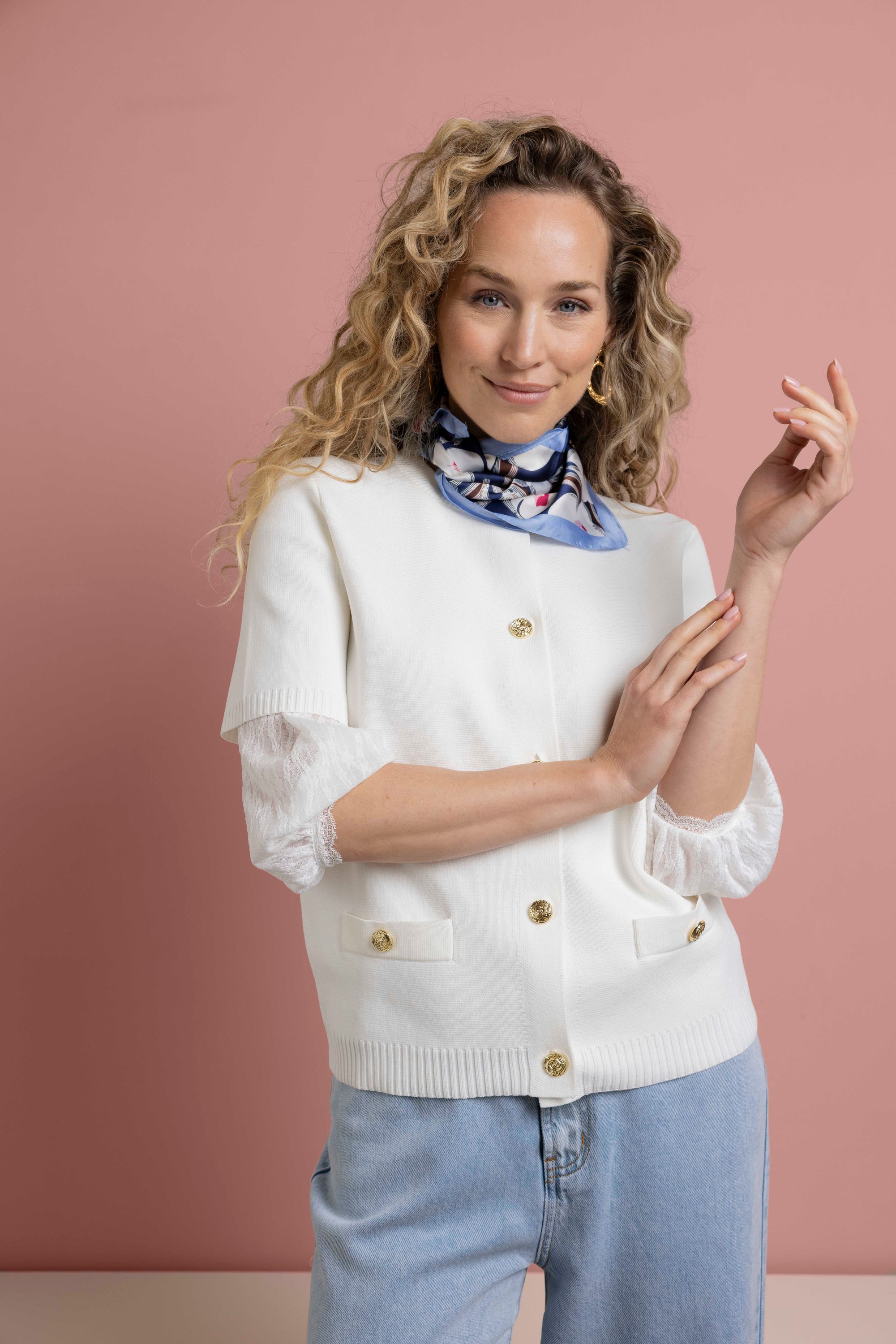 Norah Off-white gebreid vest met goudkleurige knopen off-white 218571-101-48