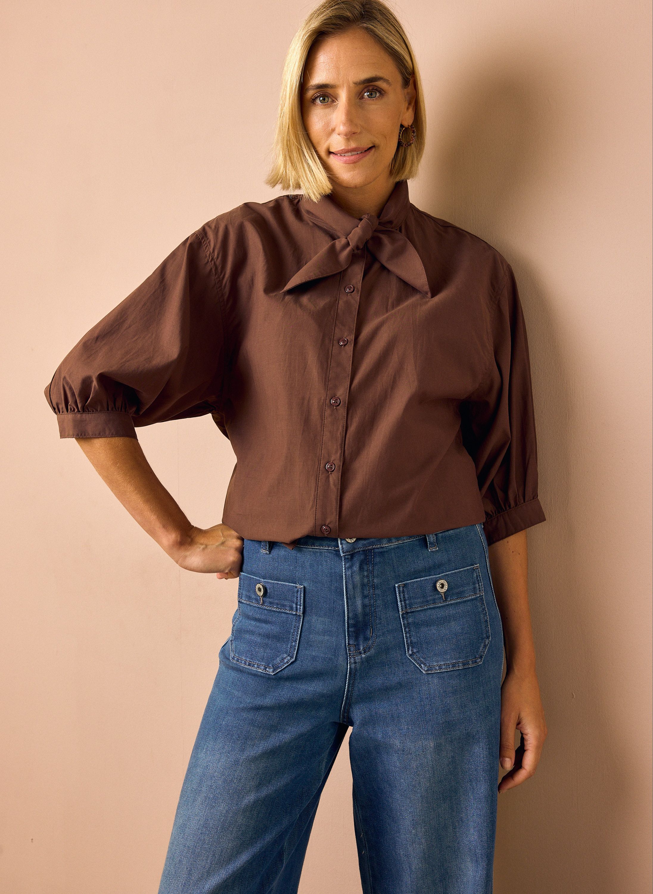 Norah Bruine blouse met strikdetail light brown 218573-201
