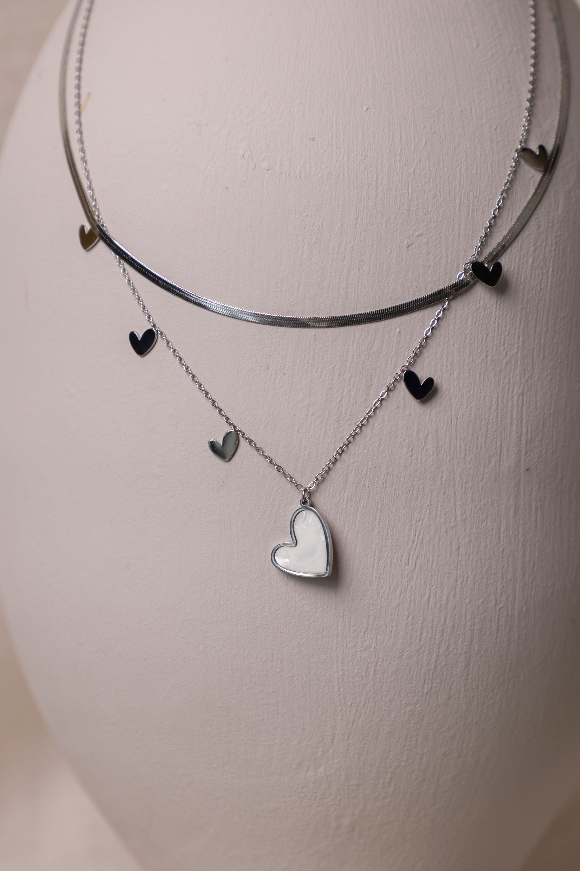 Norah Zilverkleurige dubbele ketting met hartjes silver 218612-099-ONE