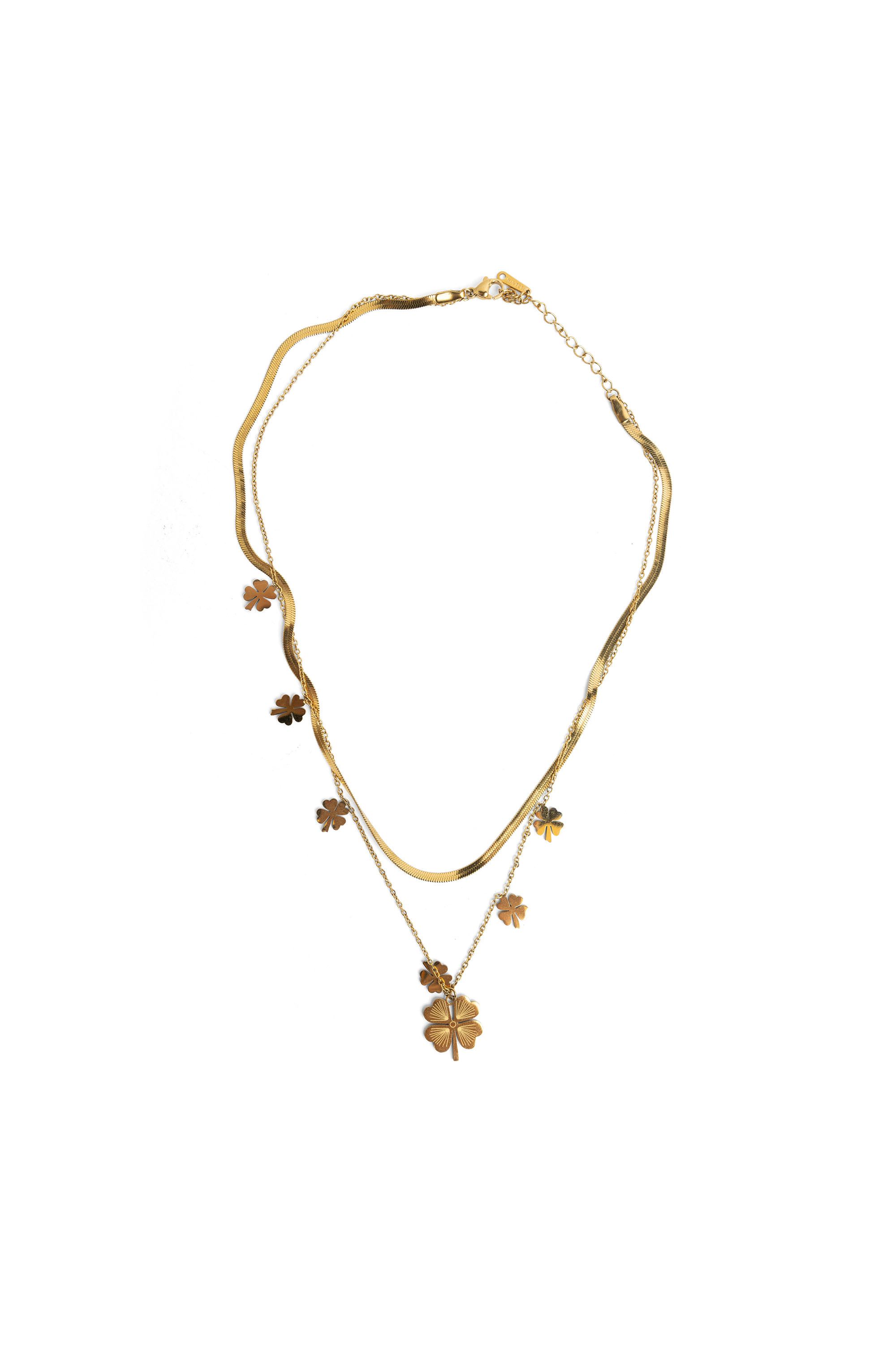 Norah Goudkleurige dubbele ketting met klavertje gold 218613-199-ONE