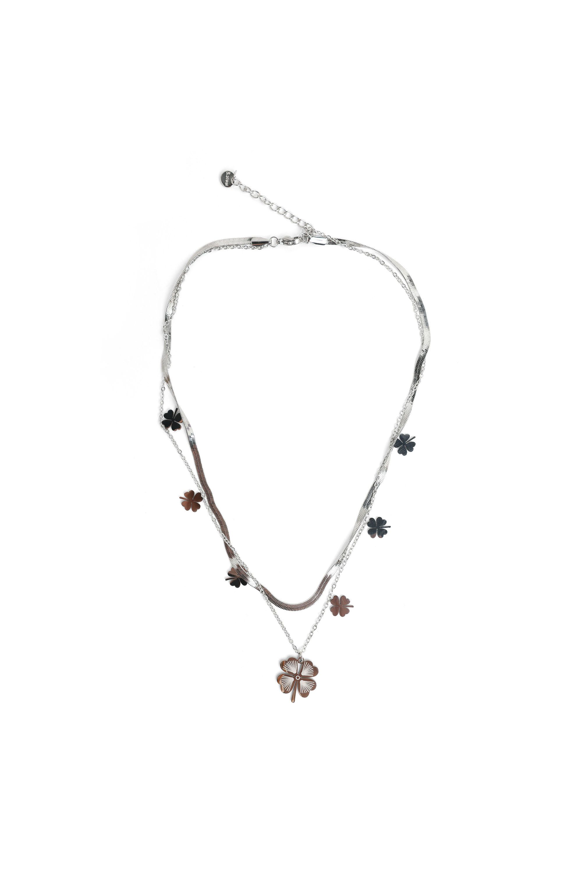 Norah Zilverkleurige dubbele ketting met klavertje silver 218614-099-ONE