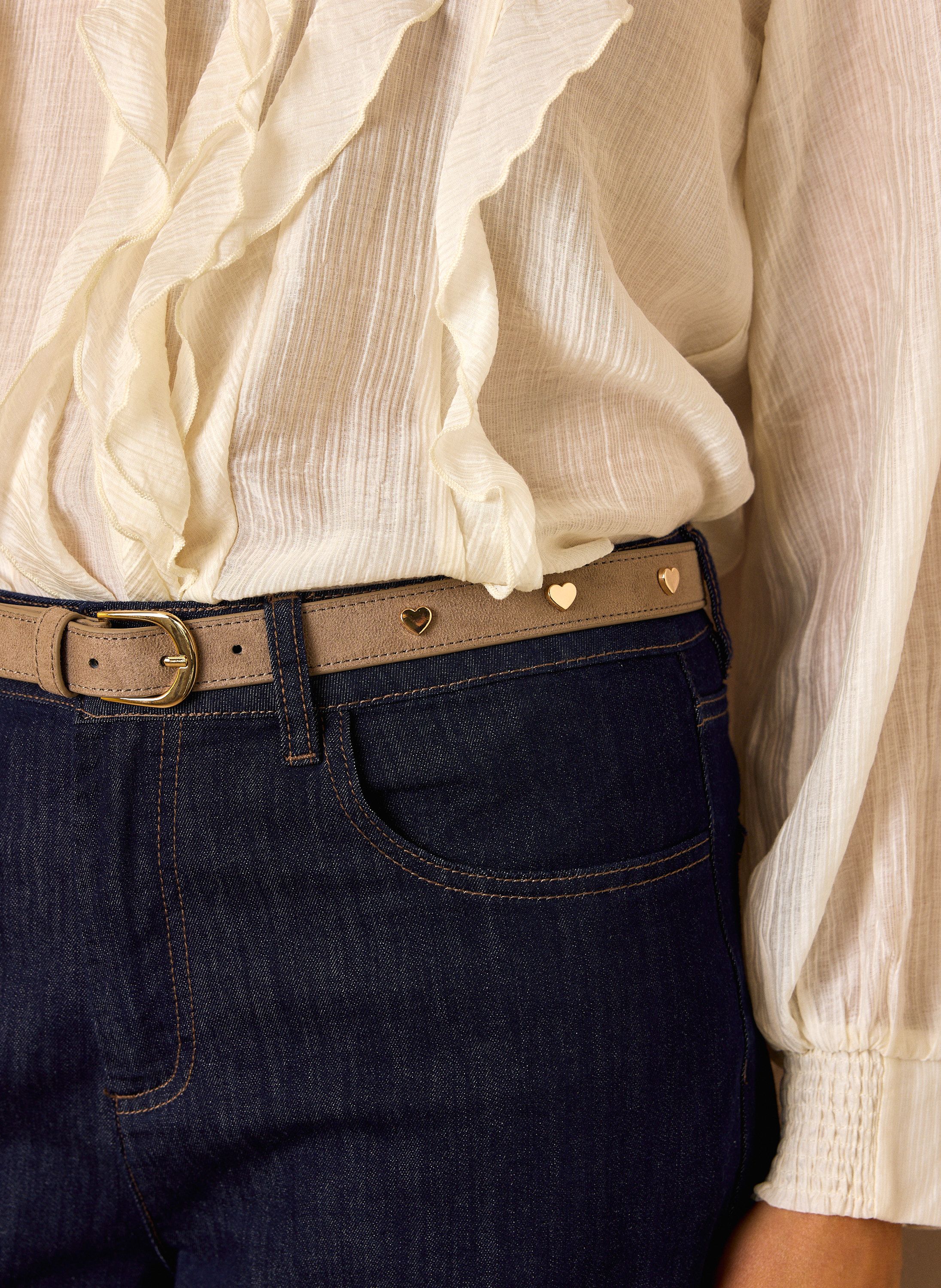 Norah Leren bruine riem met hartjes sand 218625-110