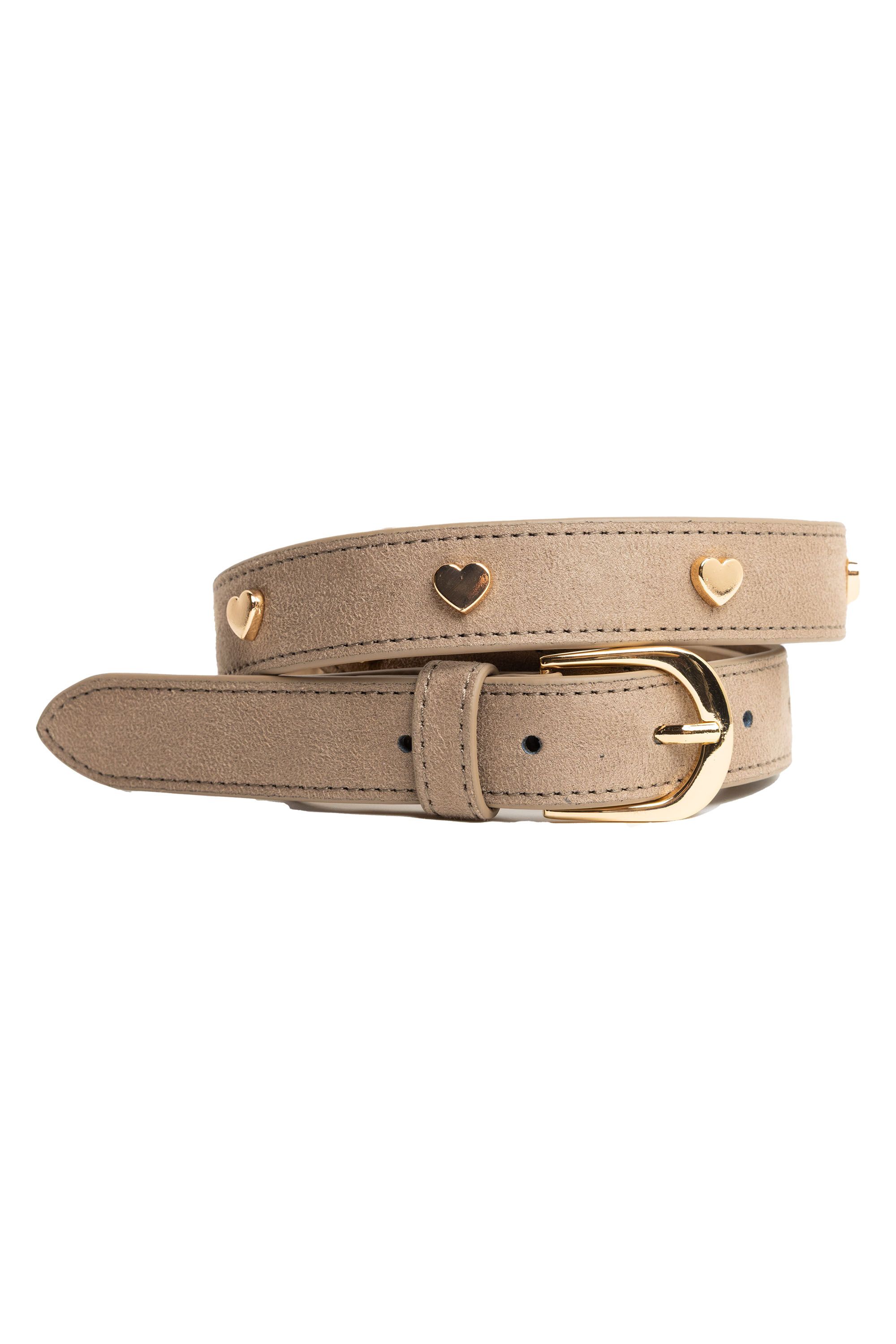 Norah Leren bruine riem met hartjes sand 218625-110