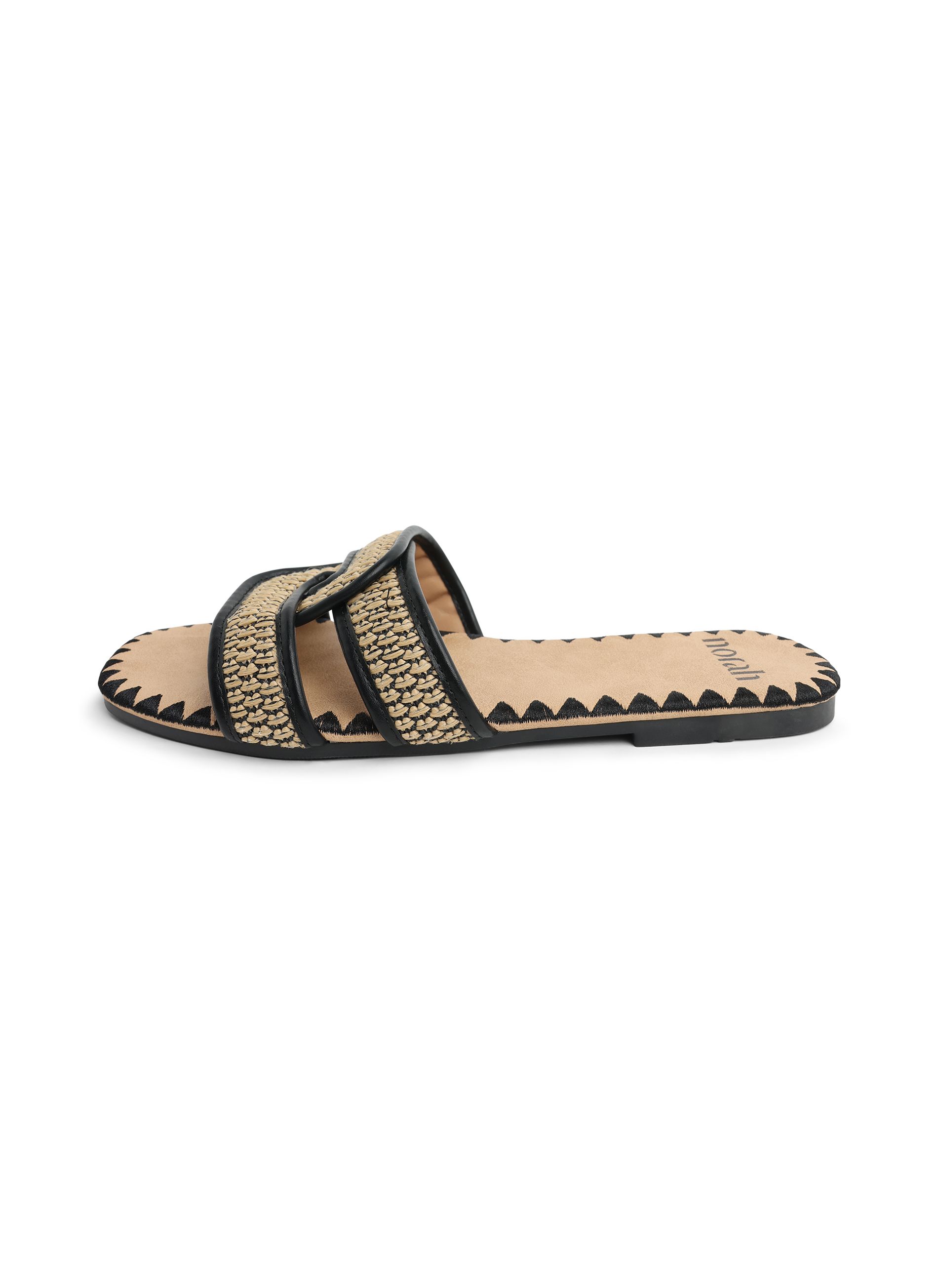 Norah Zwarte slipper met gevlochten bandjes beige multicolor 218638-107-39