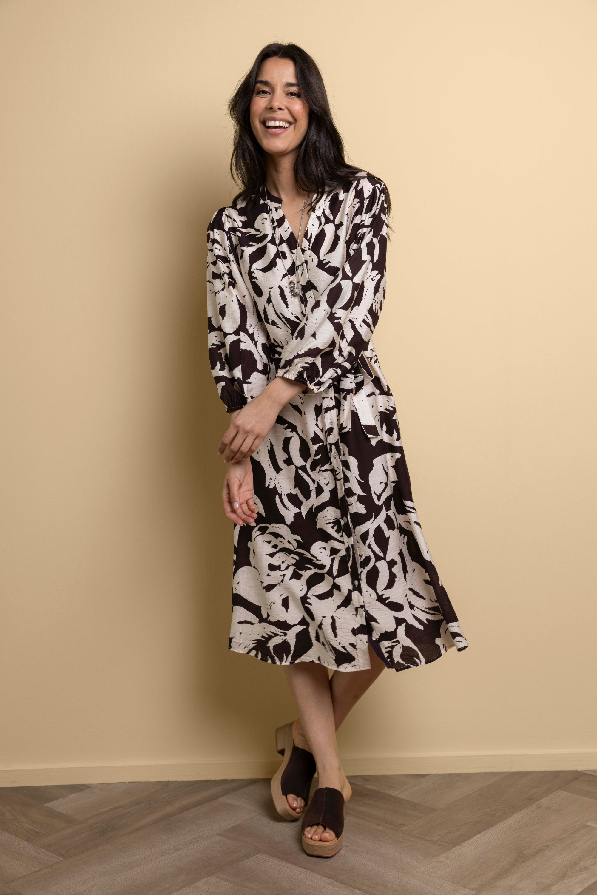 Norah Zwart/witte maxi jurk Brown/Ecru 218654-241-44