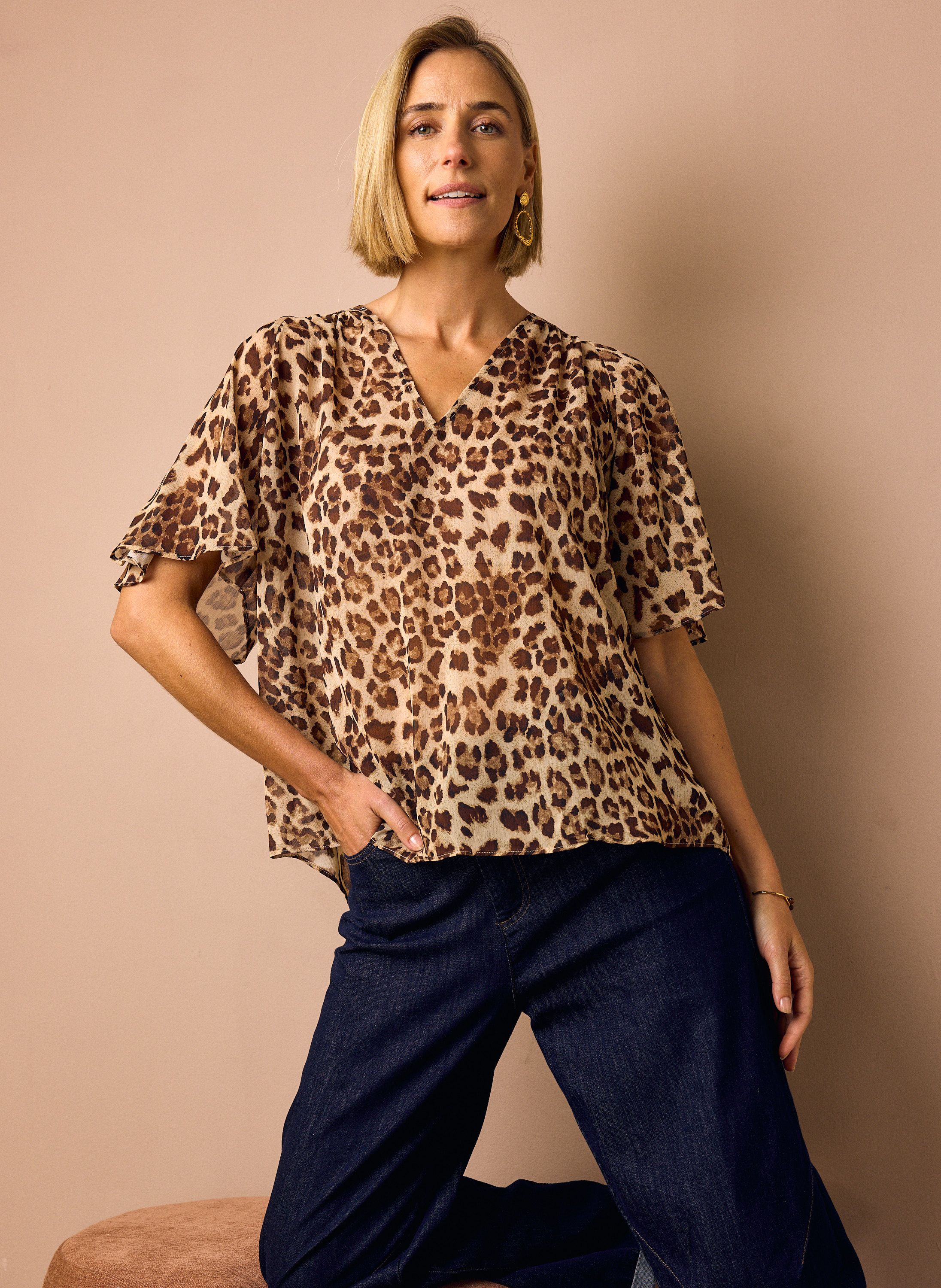 Norah Bruine blouse met luipaardprint brown multicolor 218660-220