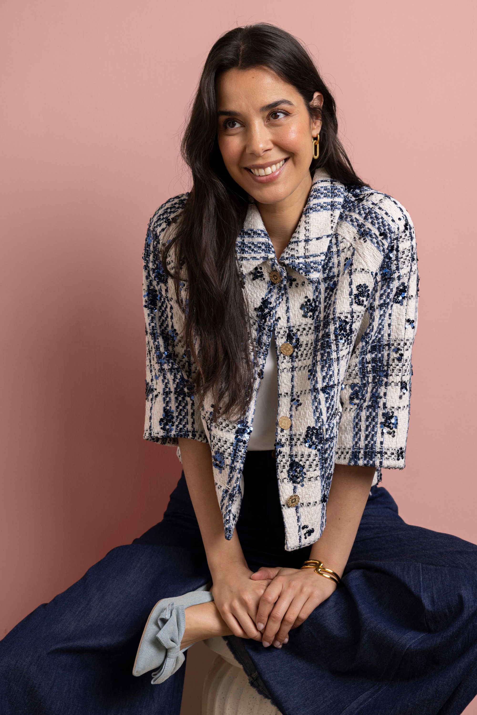 Norah Ecru/blauw bouclé jasje blue/ecru 218662-441-40