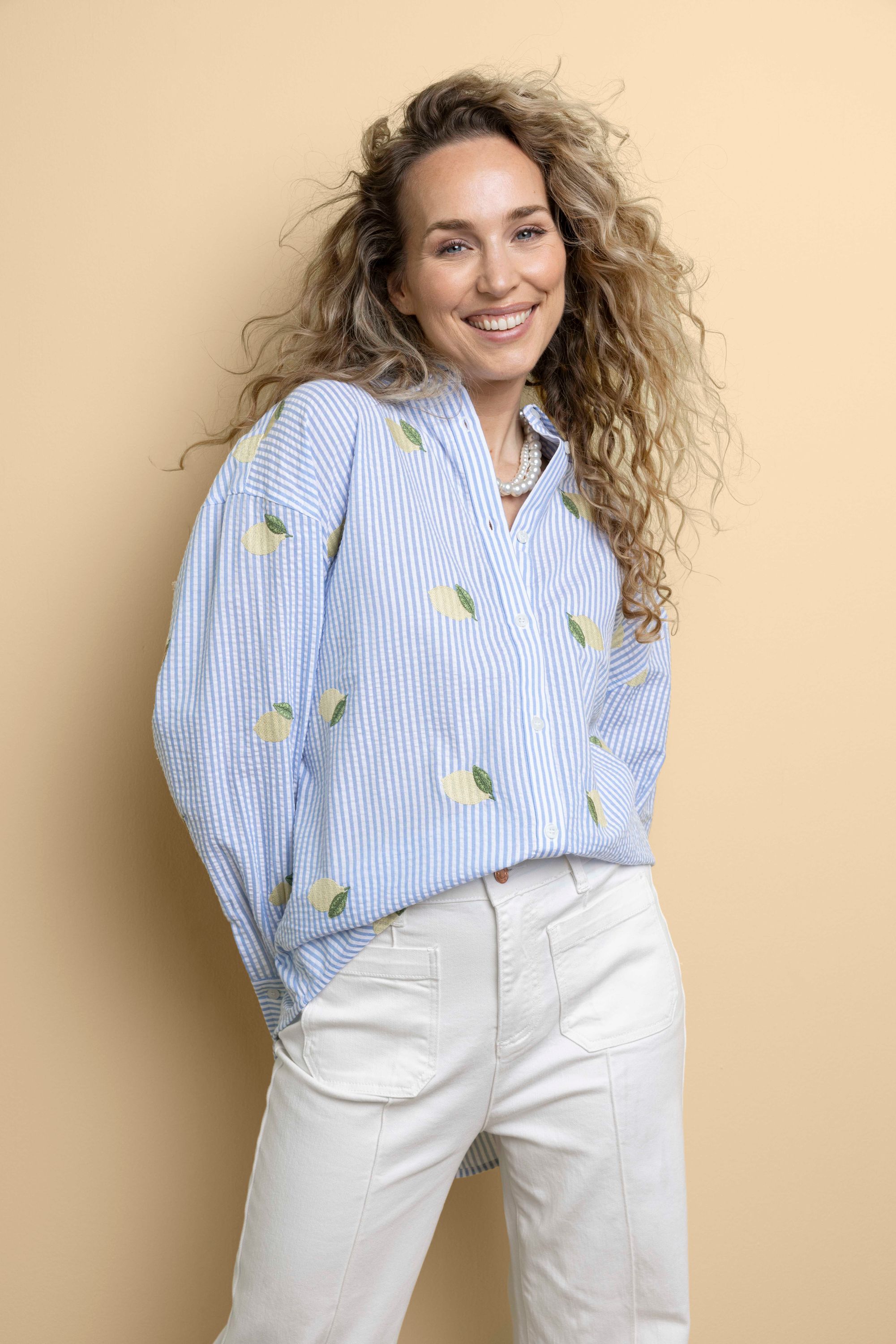 Norah Gestreepte blouse met citroentjes blue multicolor 218663-420-36