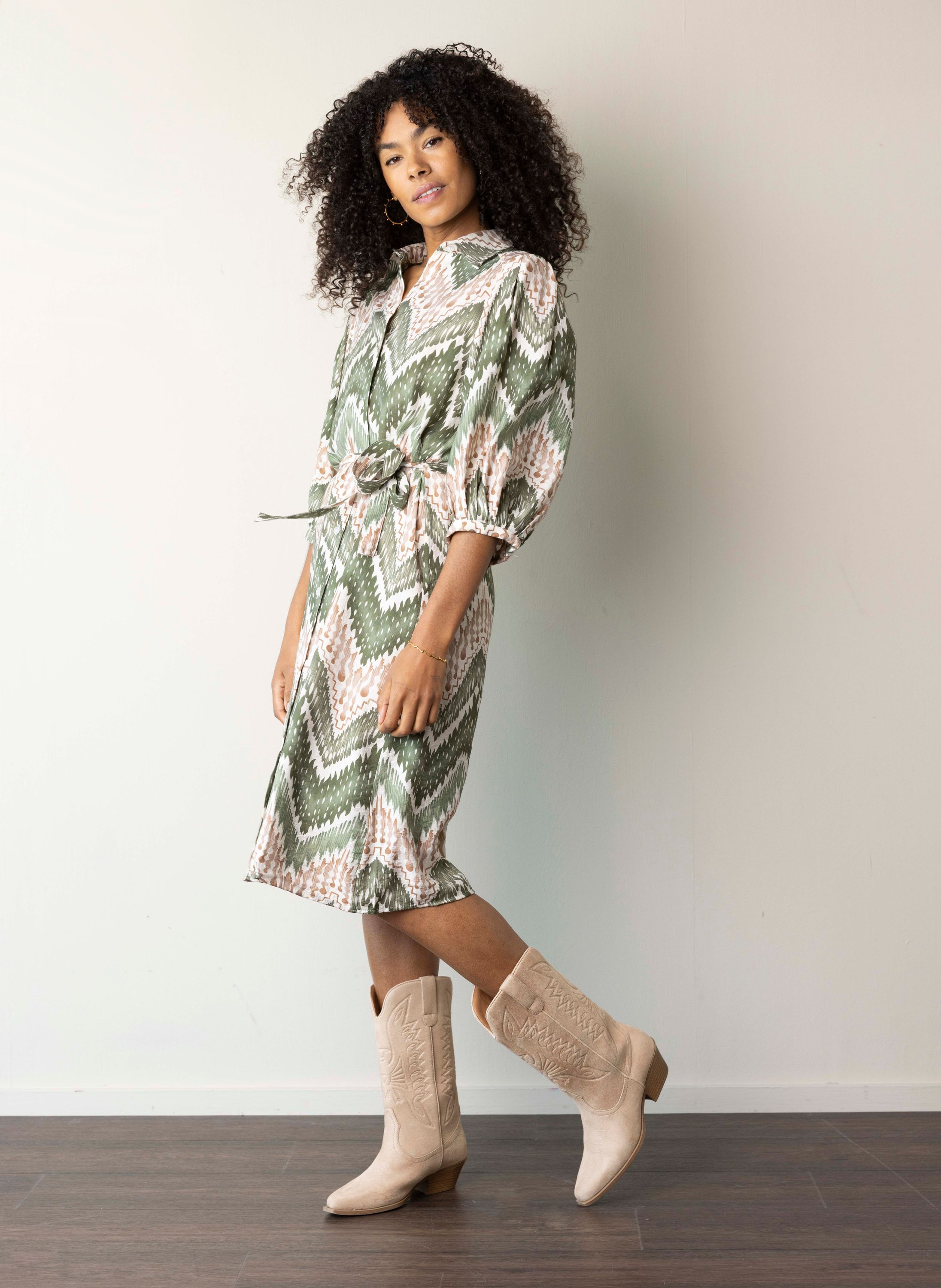 Norah Midi jurk met grafische print ecru multicolor 218665-122-38