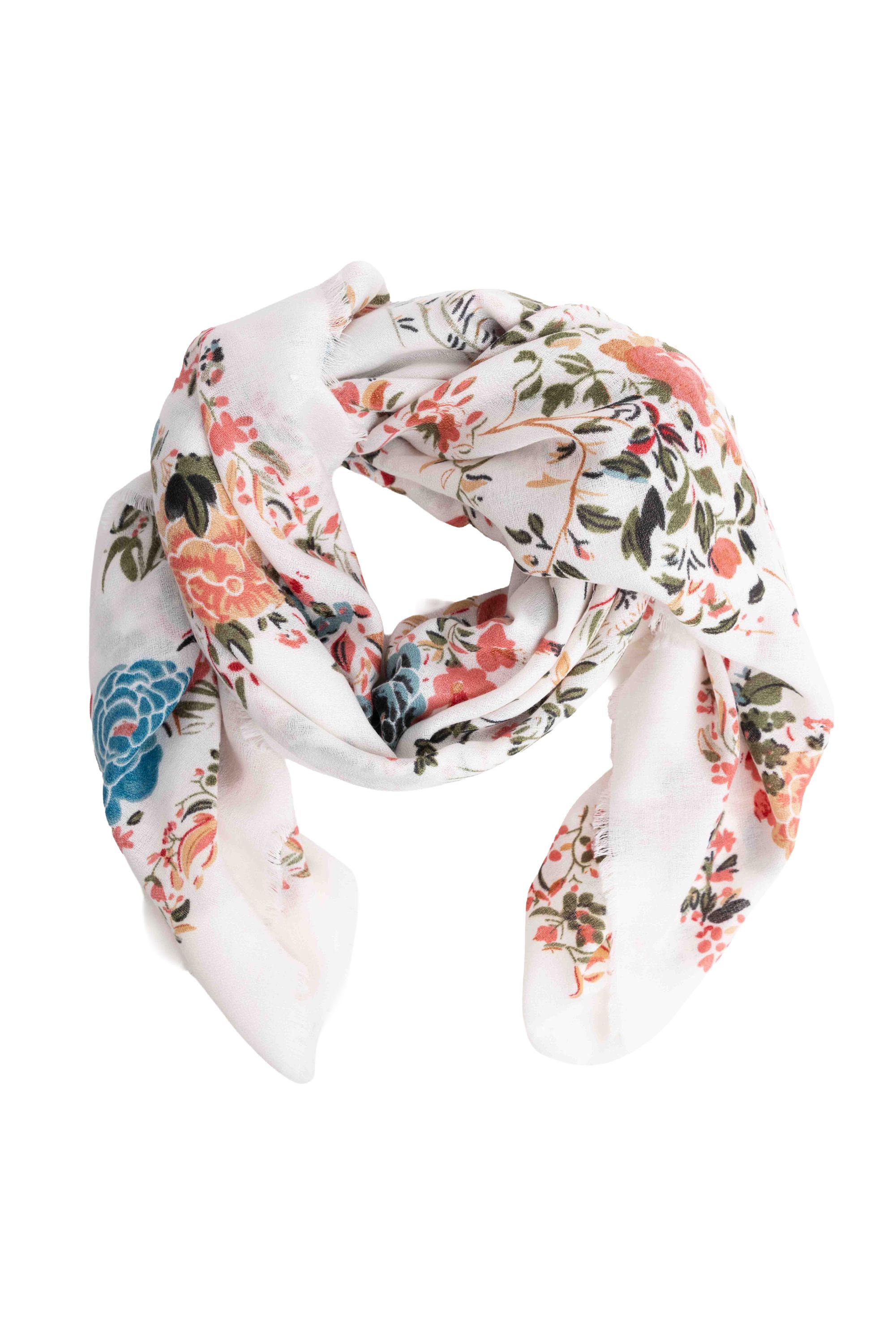 Norah Off-white sjaal met botanische print ecru multicolor 218673-122-ONE
