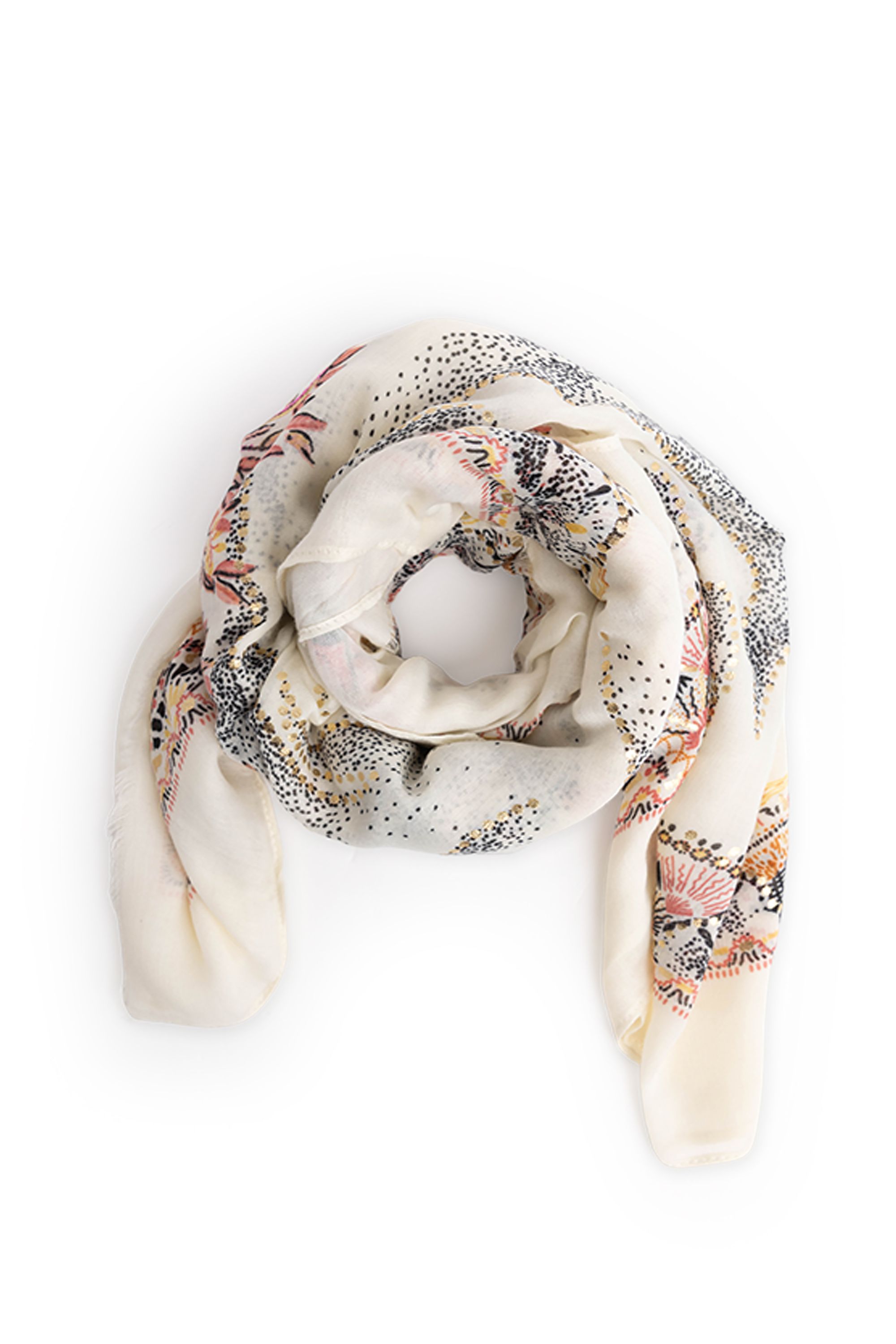 Norah Ecru sjaal met botanische print ecru multicolor 218679-122-ONE