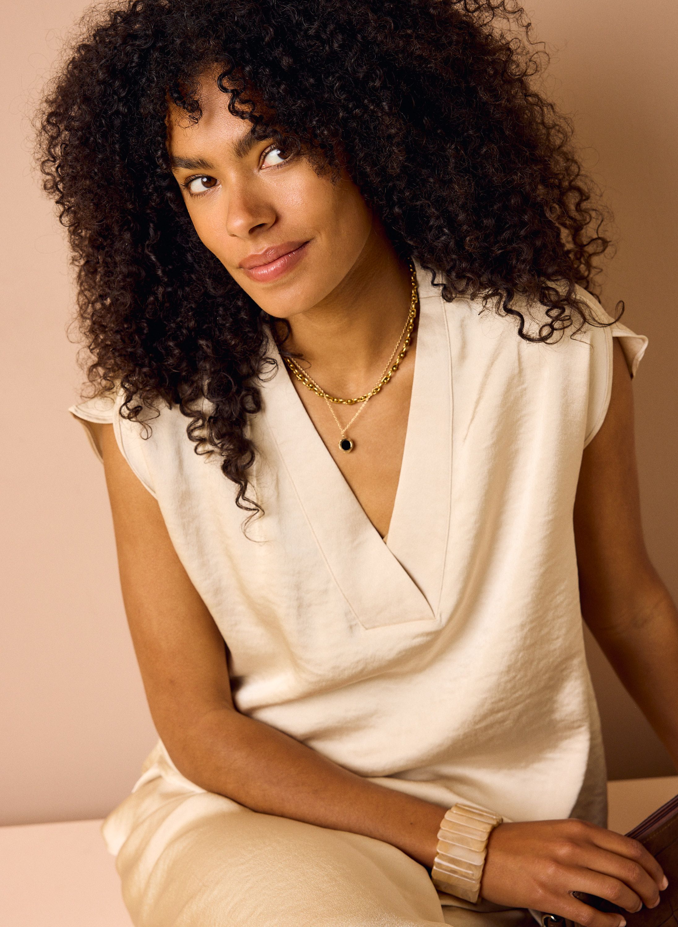 Norah Zandkleurige satijnen top  light sand 218685-111