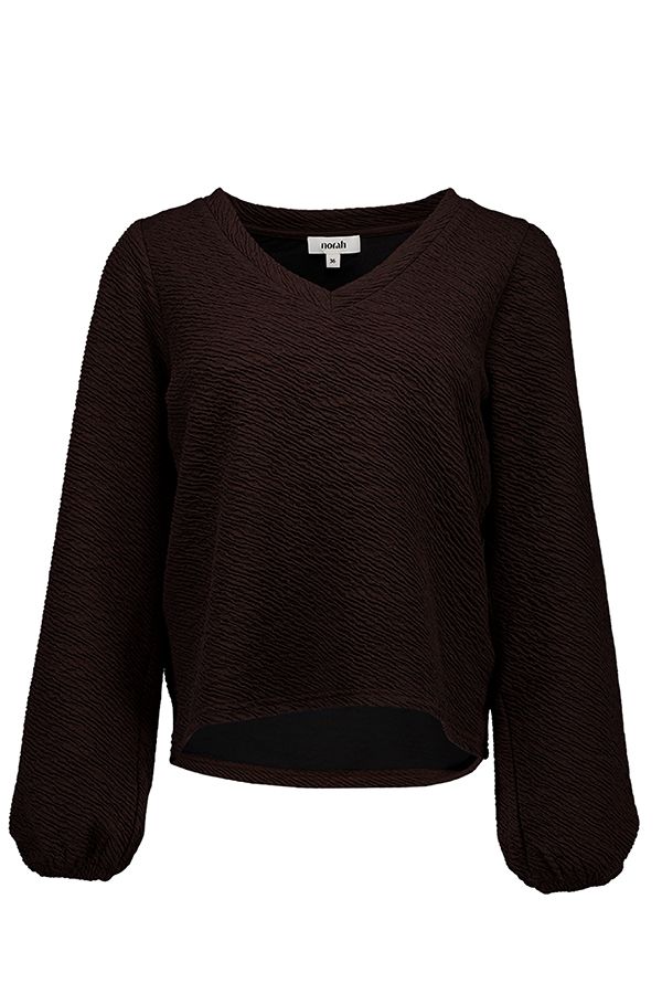 Norah Bruine sweater met structuur en V-hals brown 218693-200-38
