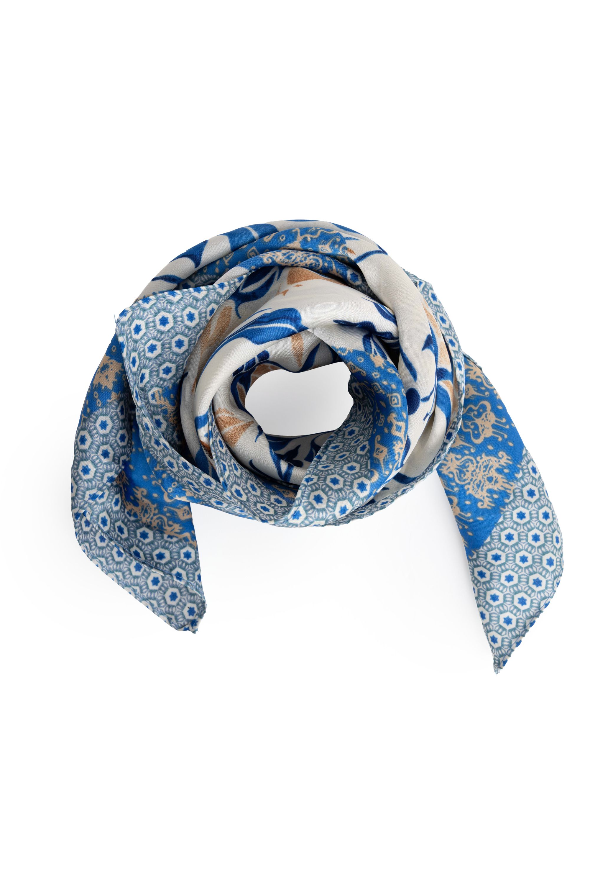 Norah Blauwe sjaal met botanische print blue/ecru 218706-441-ONE