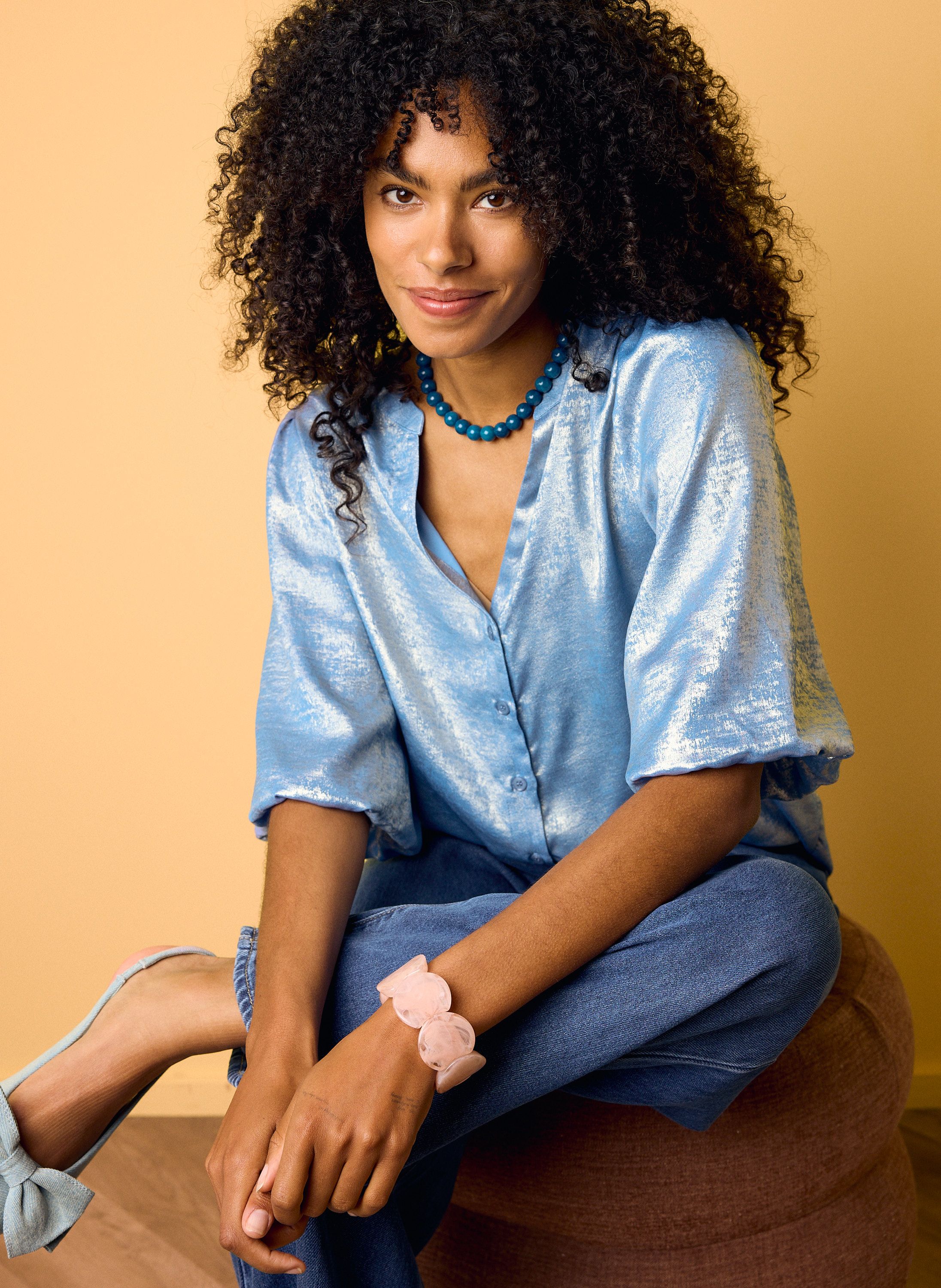Norah Blauwe blouse met glans blue/white 218717-431-34