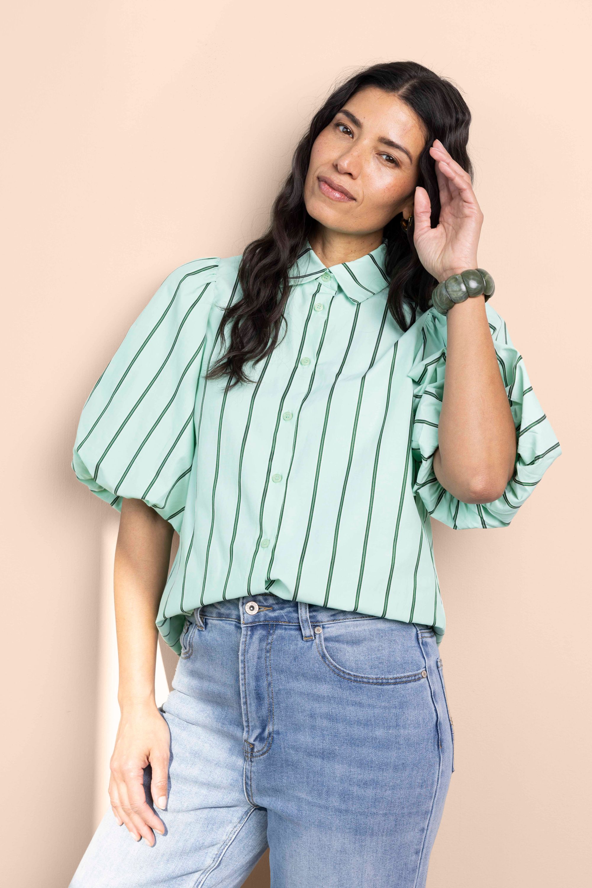 Norah Groene gestreepte blouse green multicolor 218723-520-48