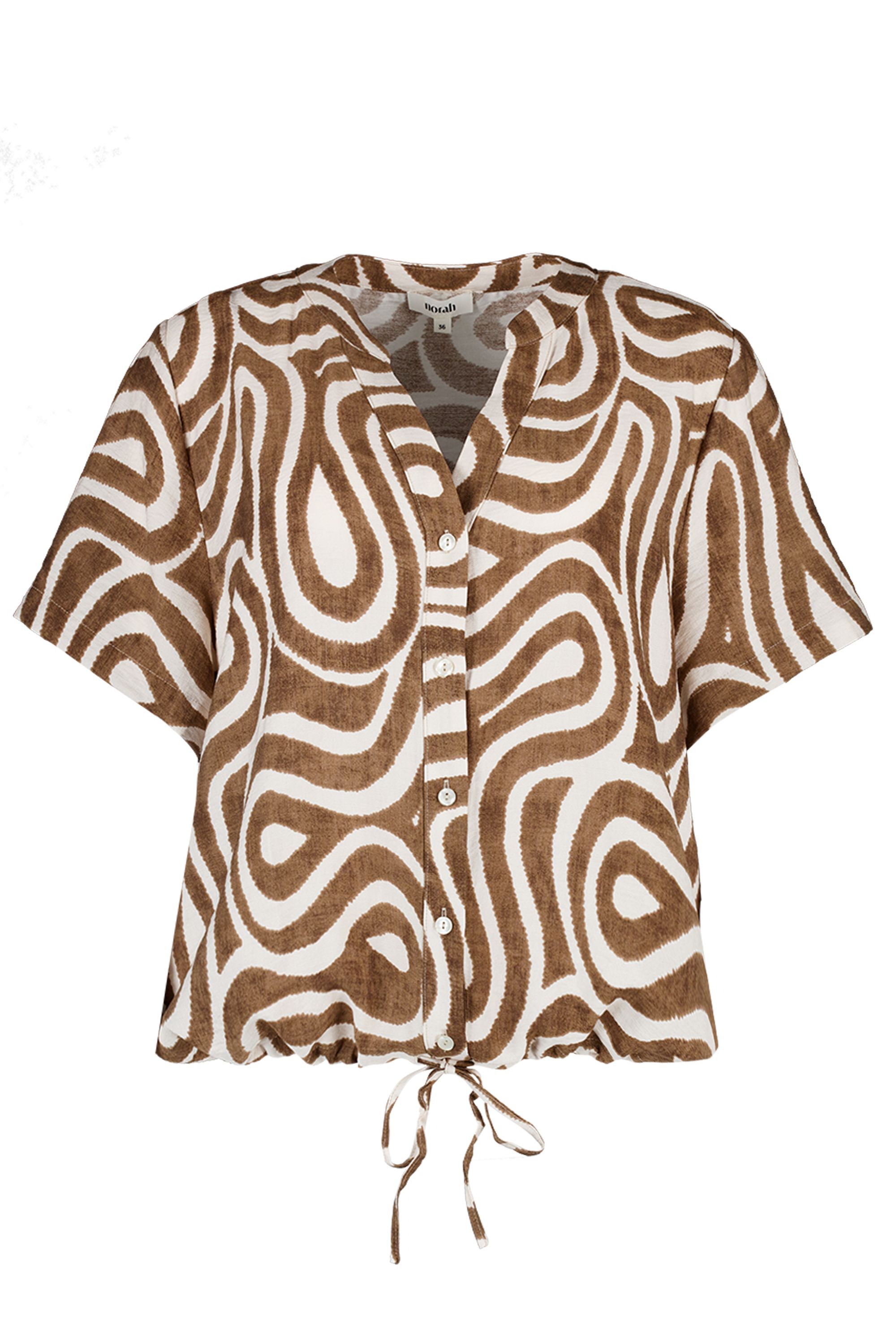 Norah Ecru/bruine blouse met grafische print Brown/Ecru 218732-241-36