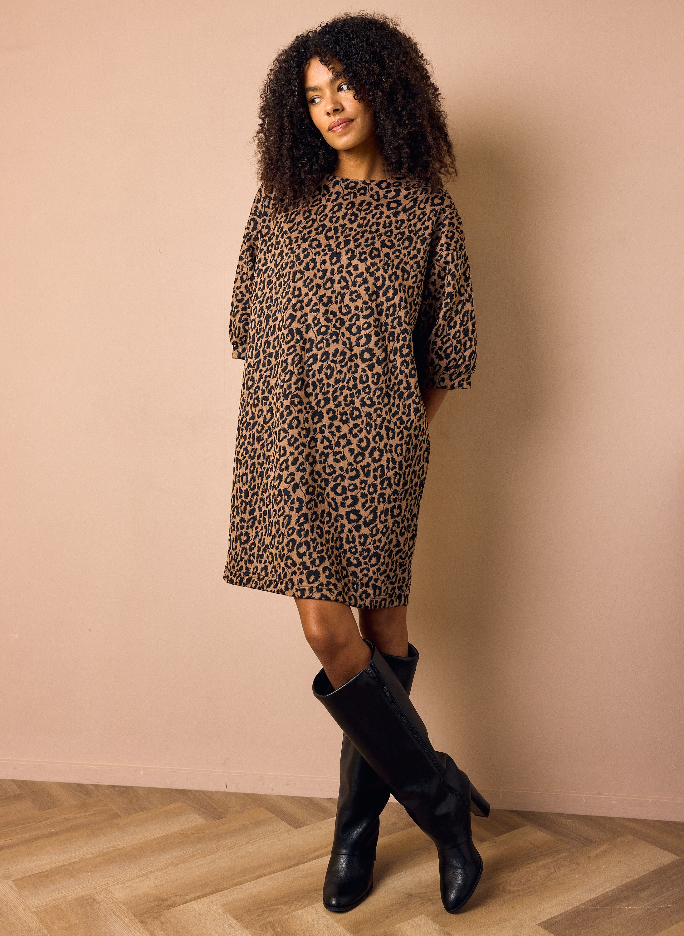 Norah Bruine midi jurk met luipaardprint brown/black 218734-230