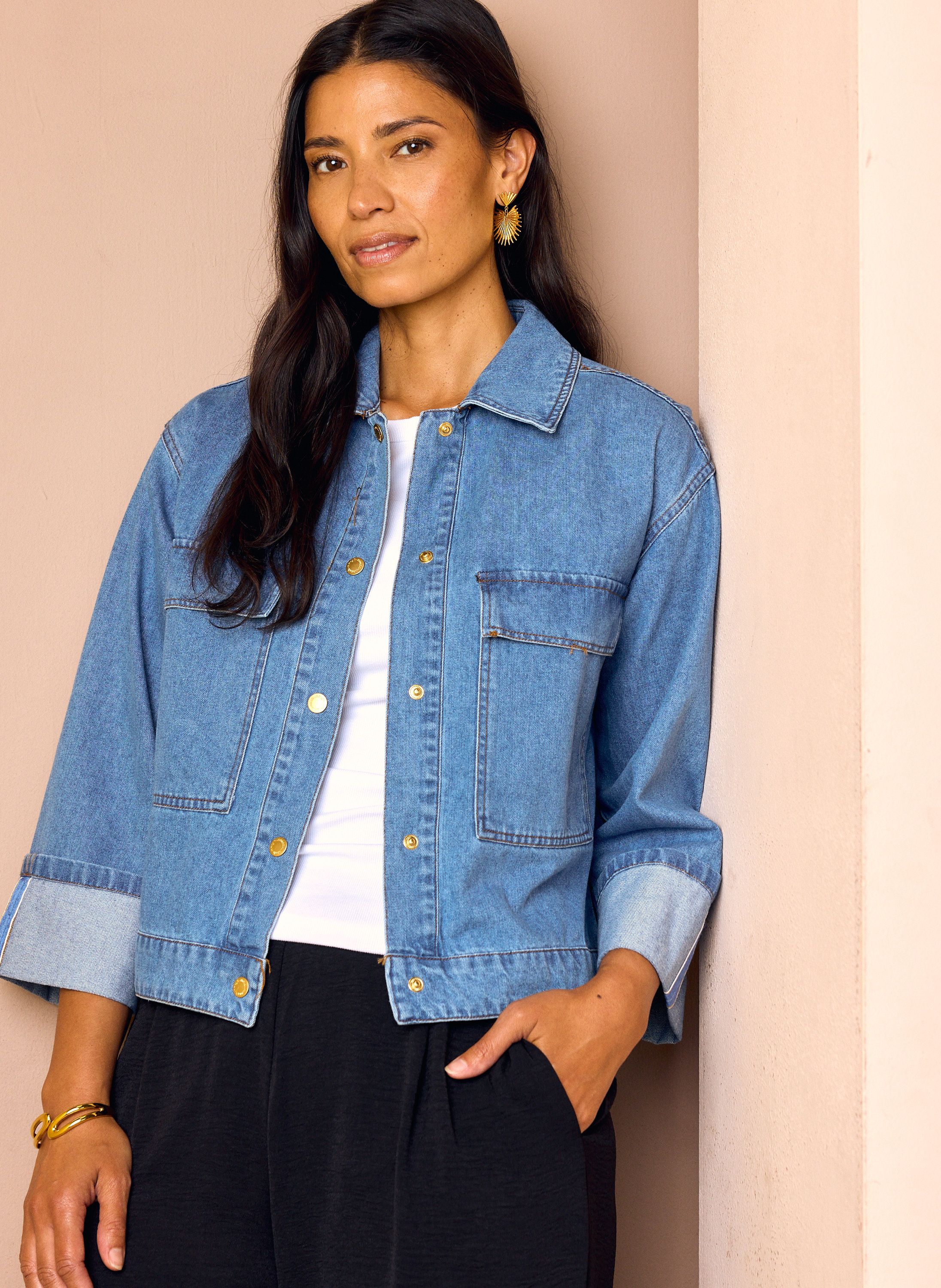 Norah Blauw denim jasje met klassieke kraag mid denim 218736-479