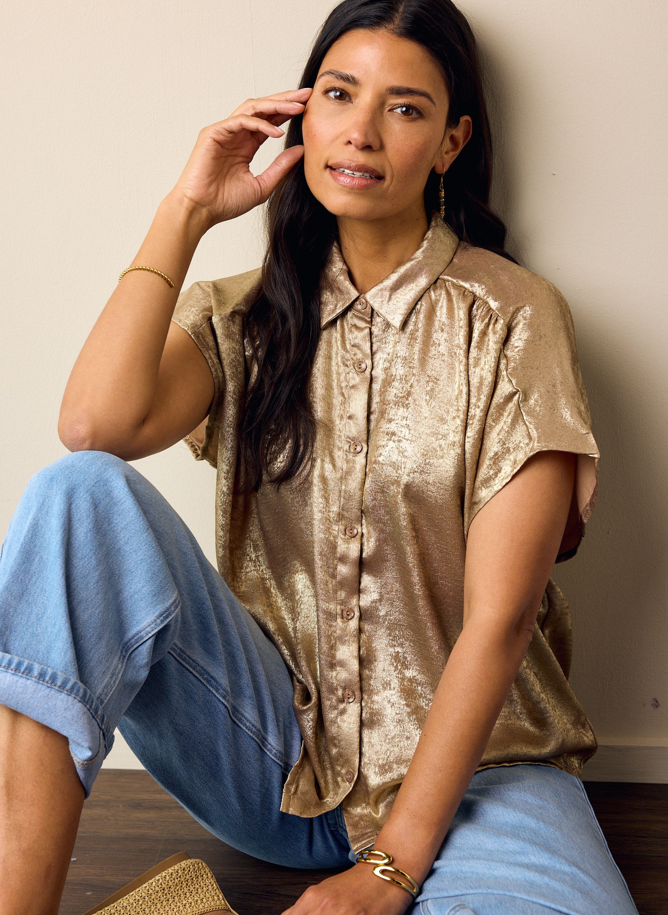 Norah Bronskleurige glanzende blouse bronze 218737-310-34