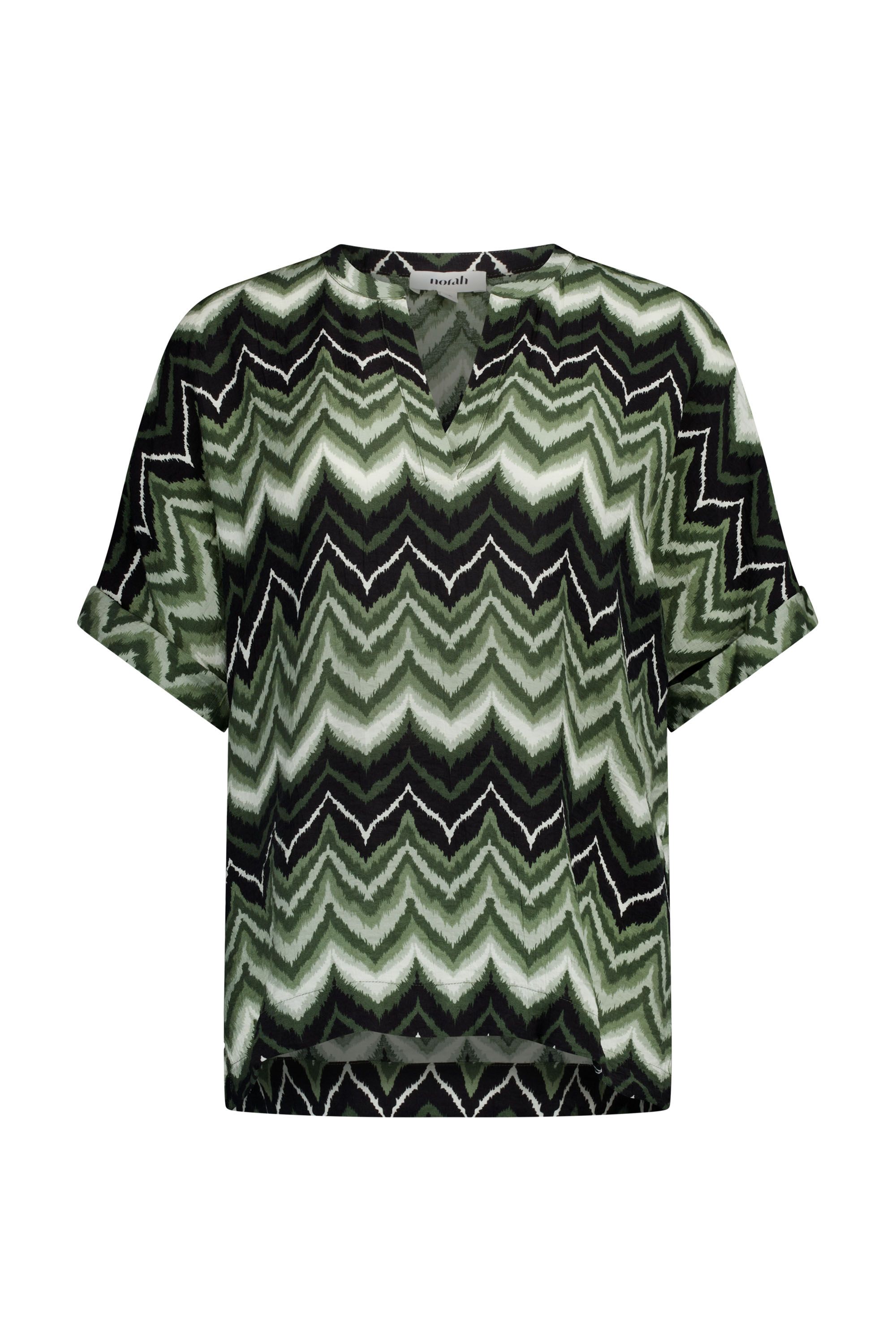 Norah Donkergroene blouse met zigzagpatroon army green multicolor 218740-593