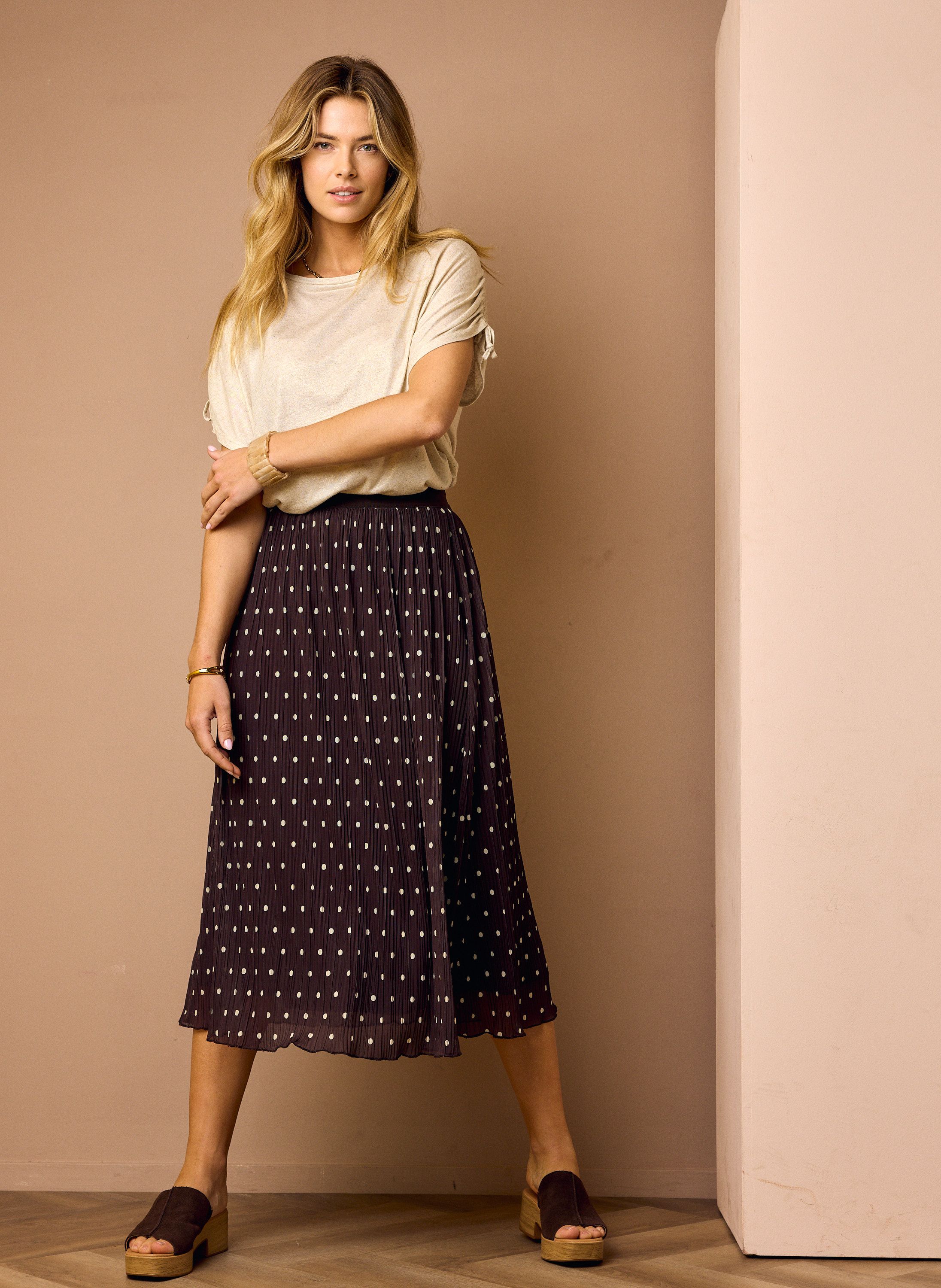 Norah Bruine midi rok met polkadots brown/ecru 218741-241