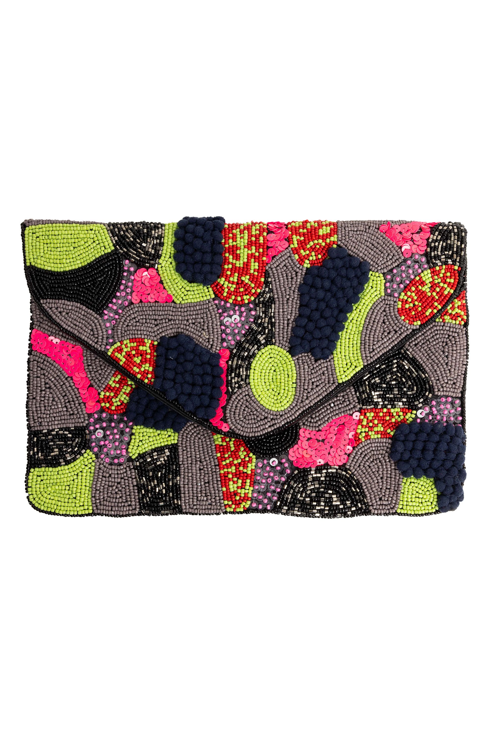 Norah Zwarte clutch met gekleurde kralen black multicolor 218750-020