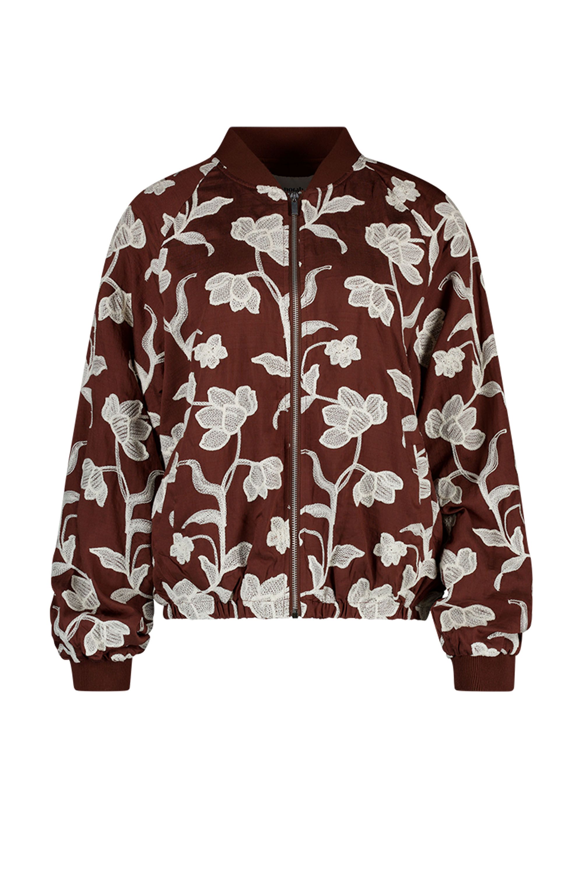 Norah Bruin jasje met bloemen borduursels brown/ecru 218756-241