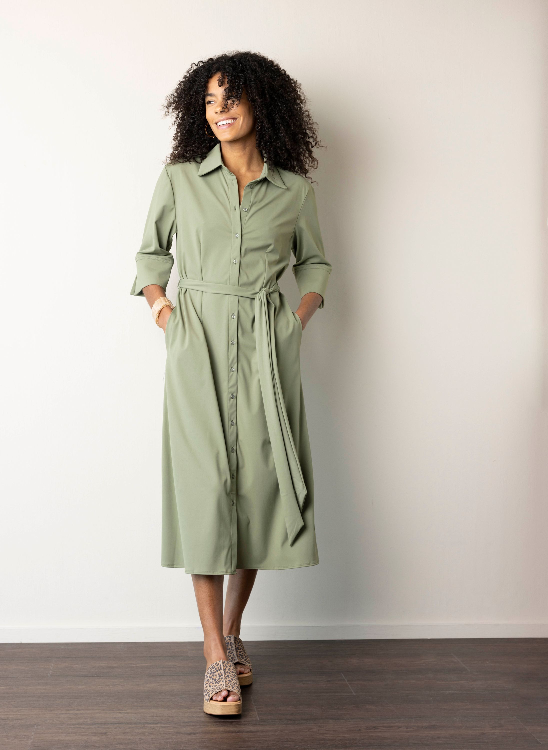 Norah Groene maxi jurk van travelstof olive green 218757-594-38