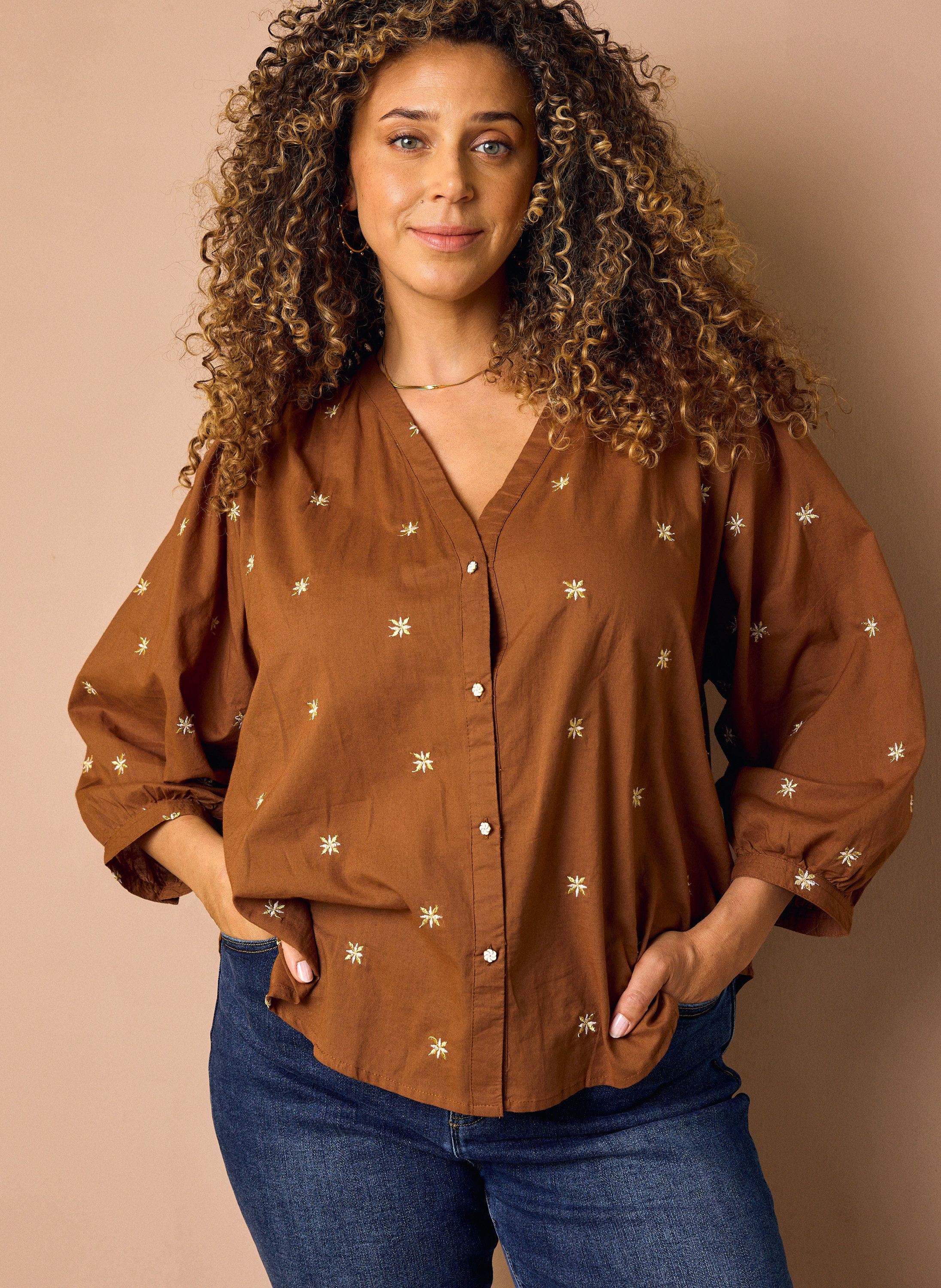 Norah Bruine blouse met borduursels brown multicolor 218769-220